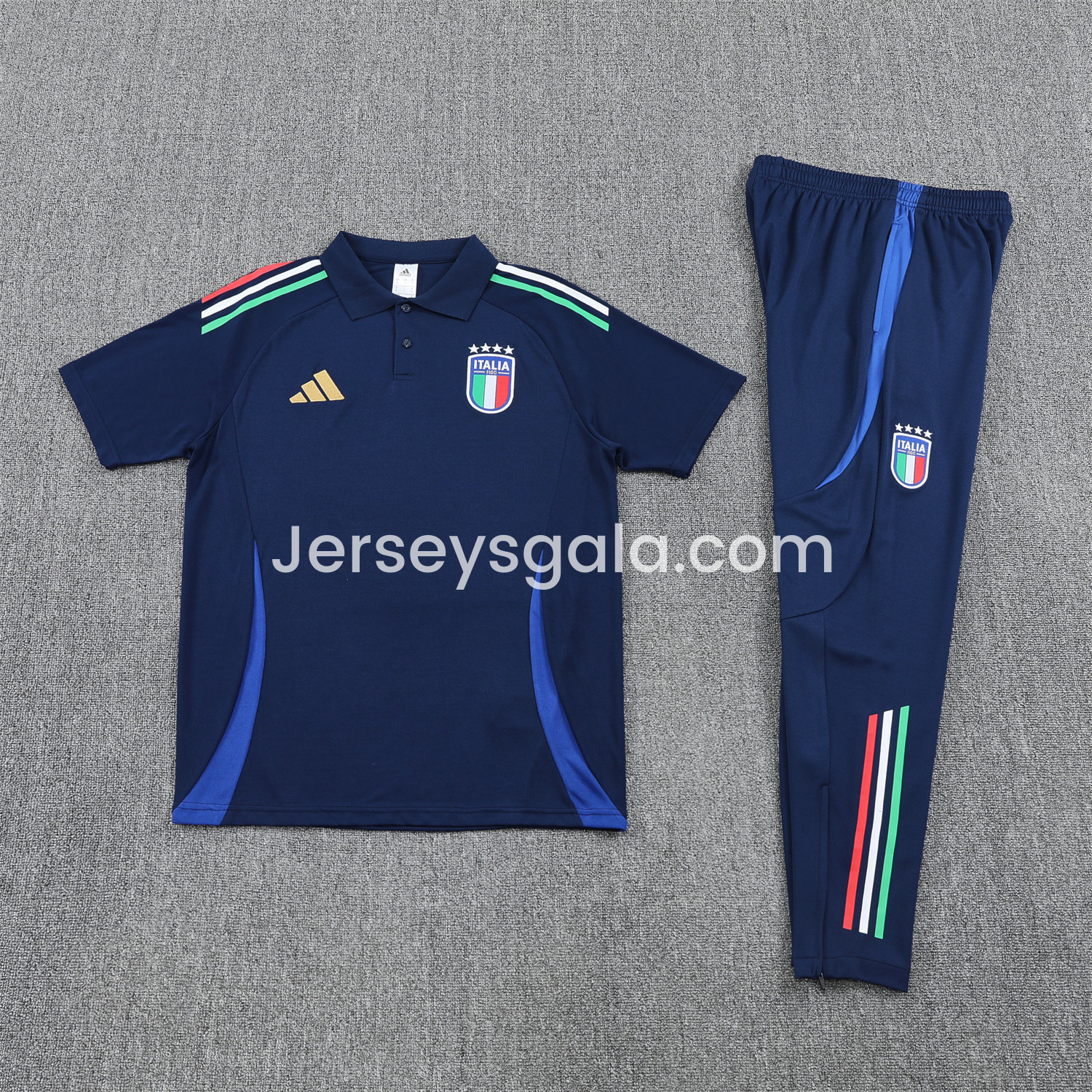 Italy 25-26 POLO Short-Sleeve Training Set - Deep Blue Top and Pants - SOCCERDEALSHOP