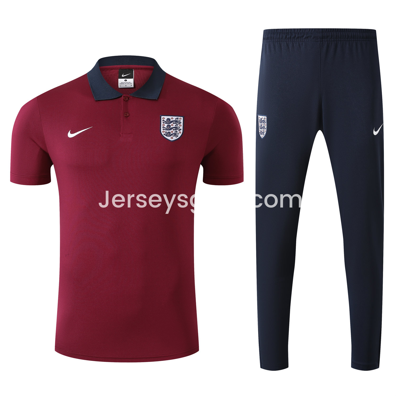 England 25-26 POLO Short-Sleeve Training Set - Red Top and Deep Blue Pants - SOCCERDEALSHOP