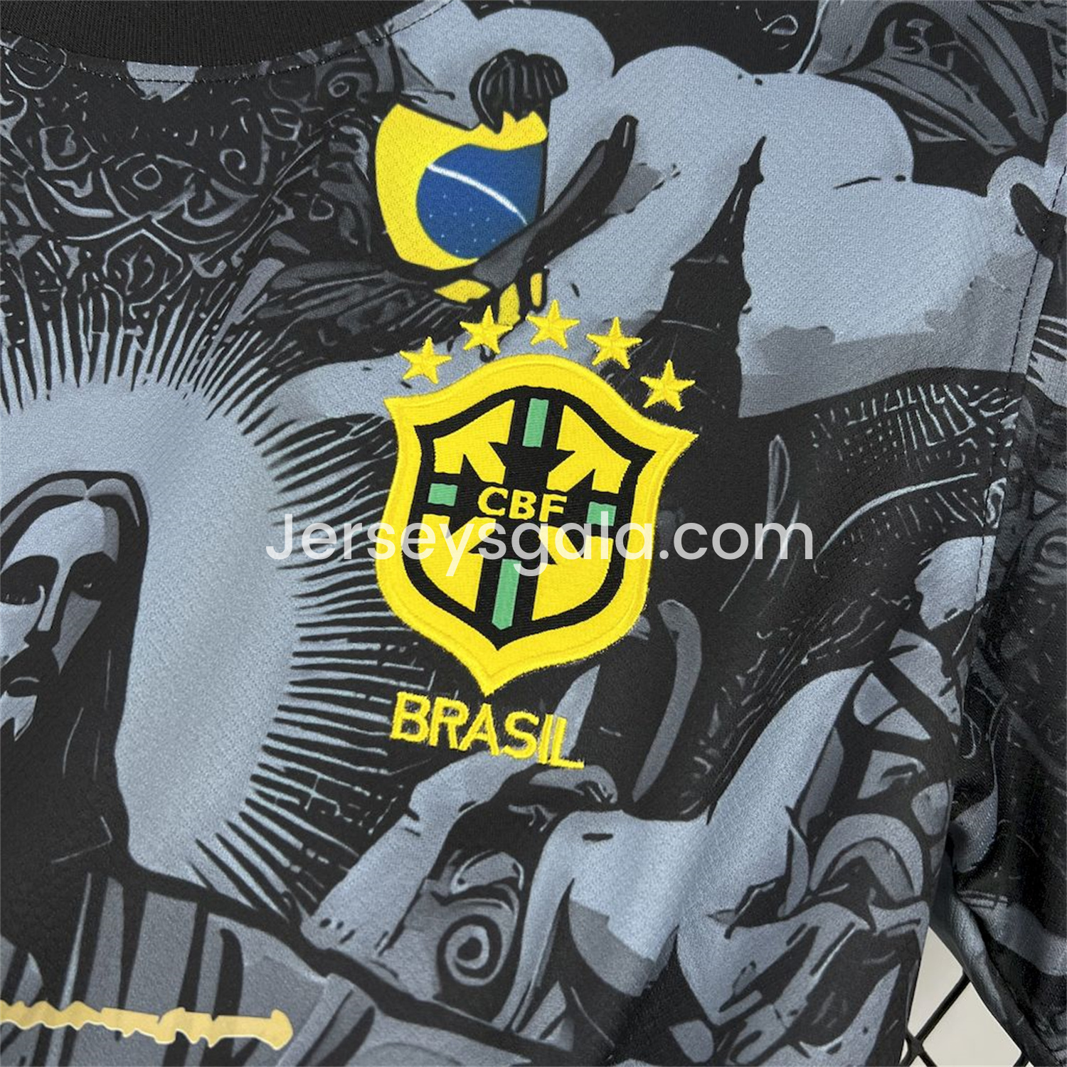 Brazil 2024-25 X STUSSY Black Christ the Redeemer Statue Jersey - Fans Version - SOCCERDEALSHOP