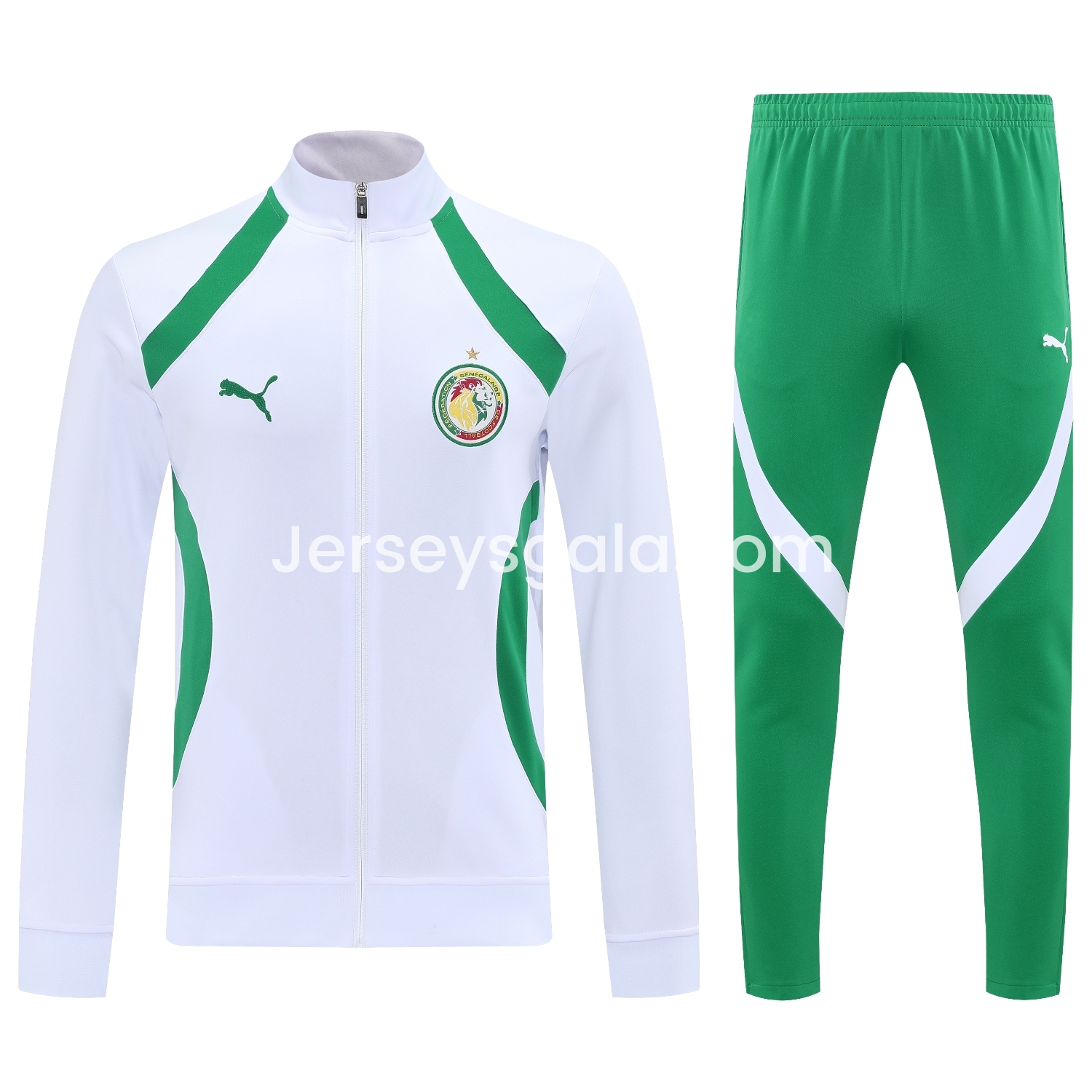 Senegal 25-26 Jacket Training Tracksuit - White Jackets & Green Pants - SOCCERDEALSHOP