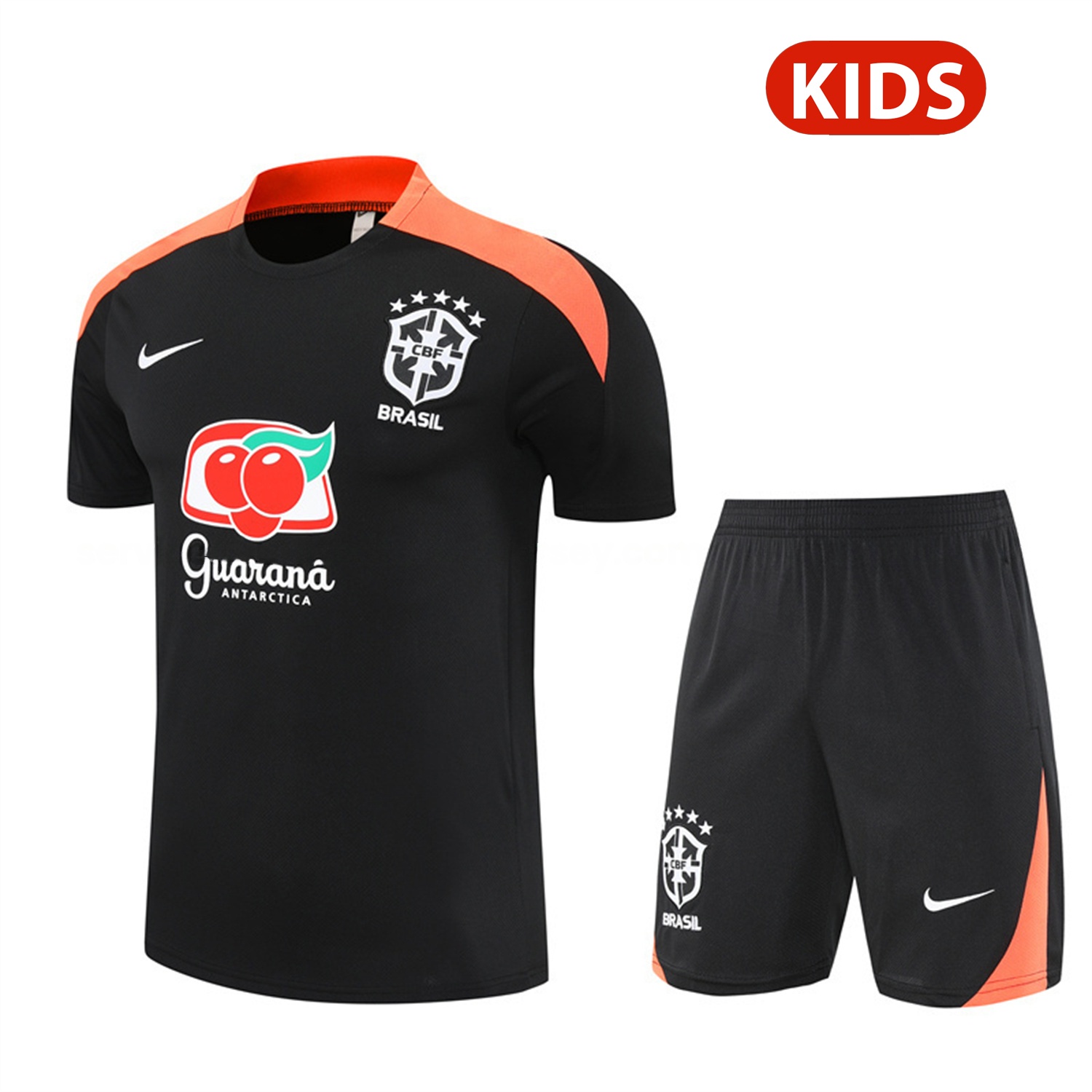Brazil 25-26 Kids Short-Sleeve Training Set - Black Top & Black Shorts - SOCCERDEALSHOP