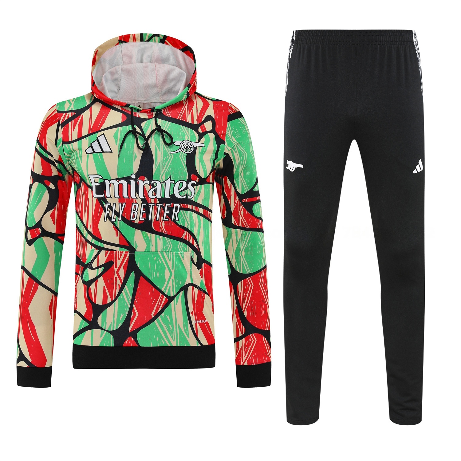 Arsenal 25-26 Training Hoodie Set - Red Green Hoodie and Black Pants - SOCCERDEALSHOP