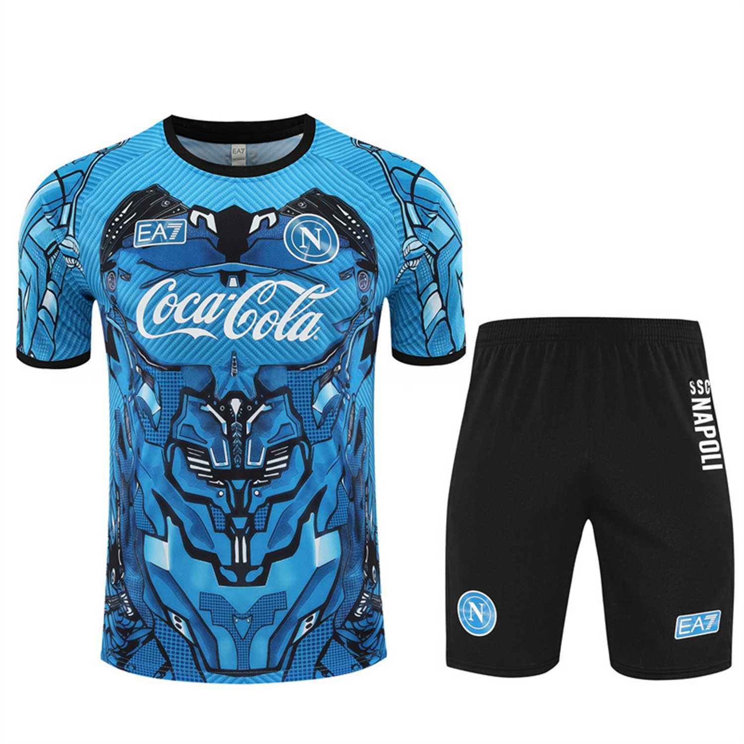 Napoli 25-26 Kids Short-Sleeve Training Set - Blue Mecha Top & Black Shorts - SOCCERDEALSHOP
