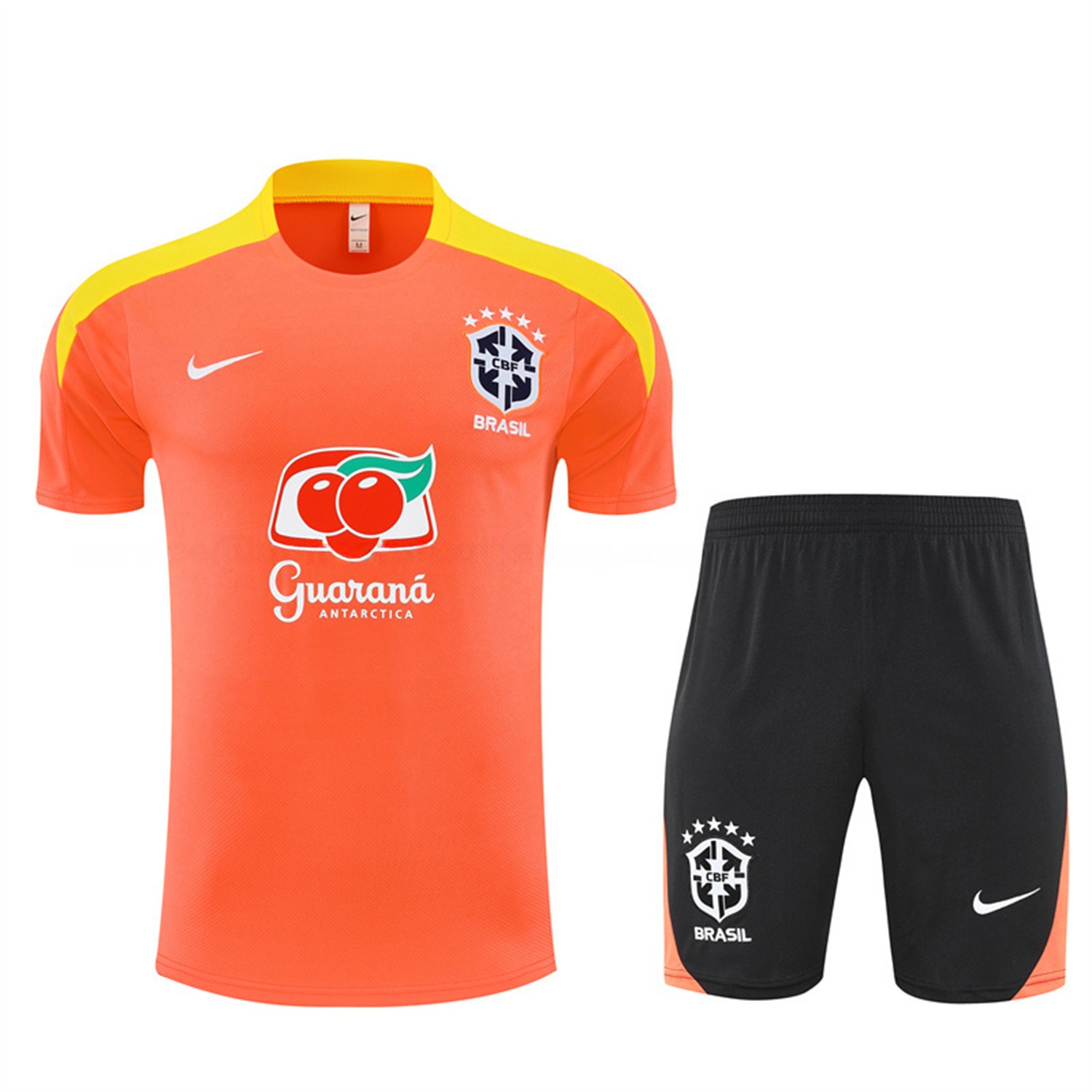 Brazil 25-26 Short-Sleeve Training Set - Orange Top & Black Shorts - SOCCERDEALSHOP