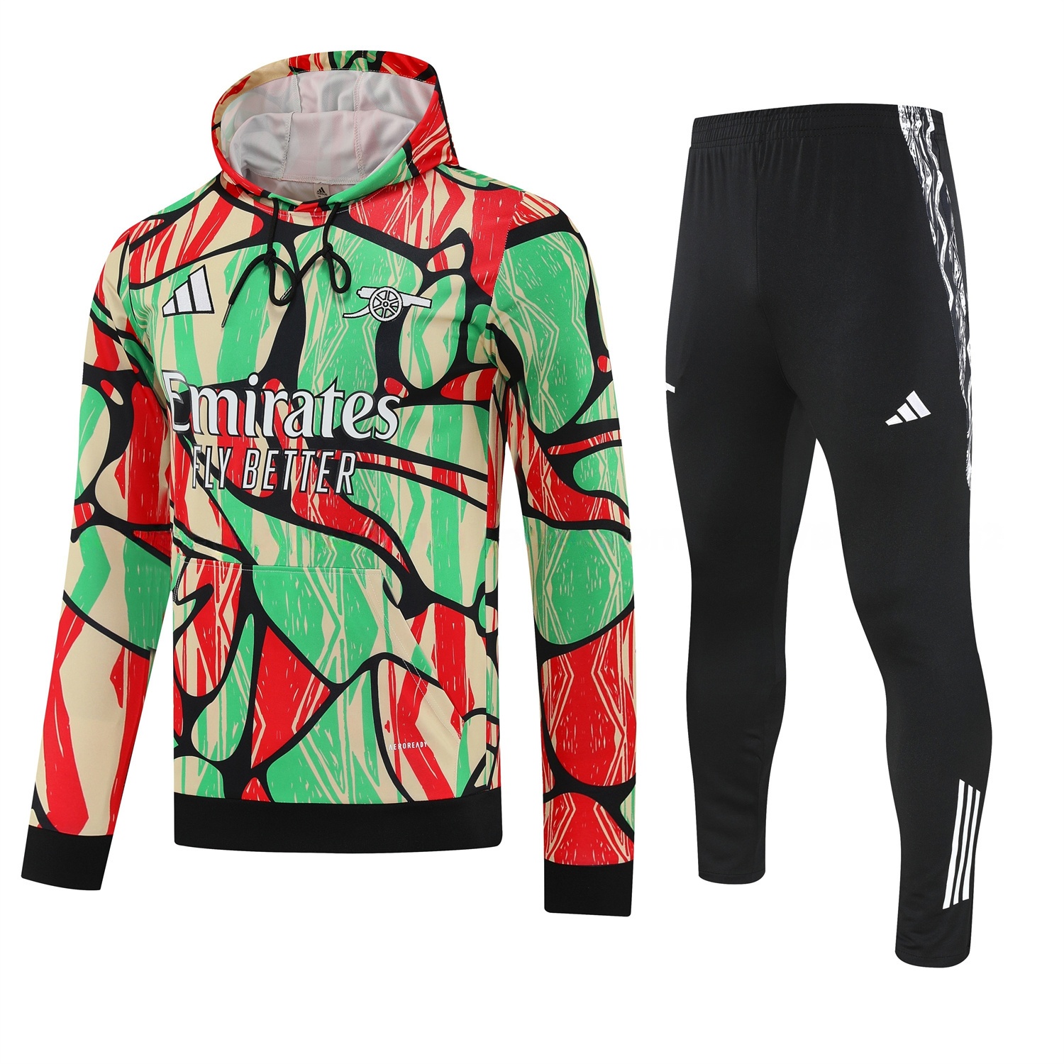 Arsenal 25-26 Training Hoodie Set - Red Green Hoodie and Black Pants - SOCCERDEALSHOP