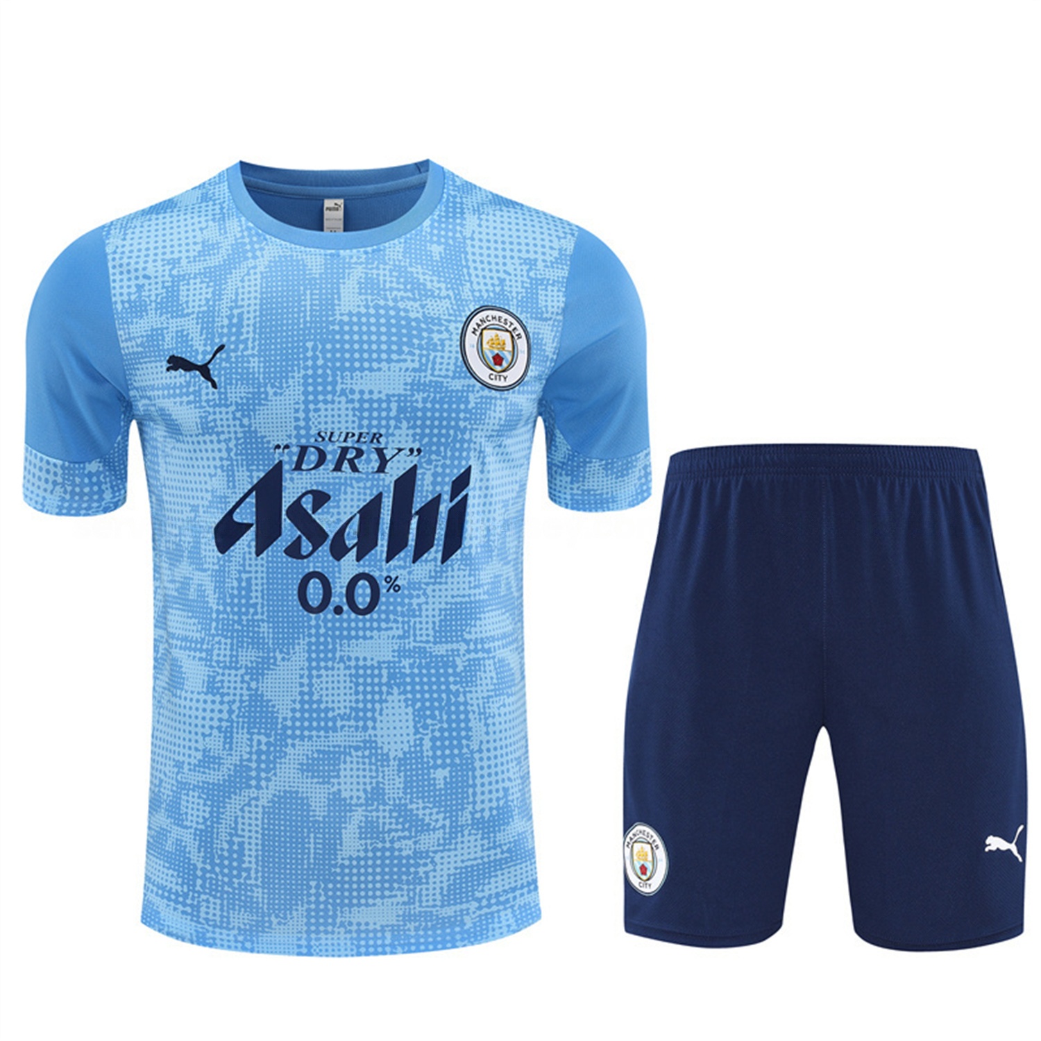 Manchester City 25-26 Short-Sleeve Training Set - Light Blue Camouflage Top & Deep Blue Shorts - SOCCERDEALSHOP