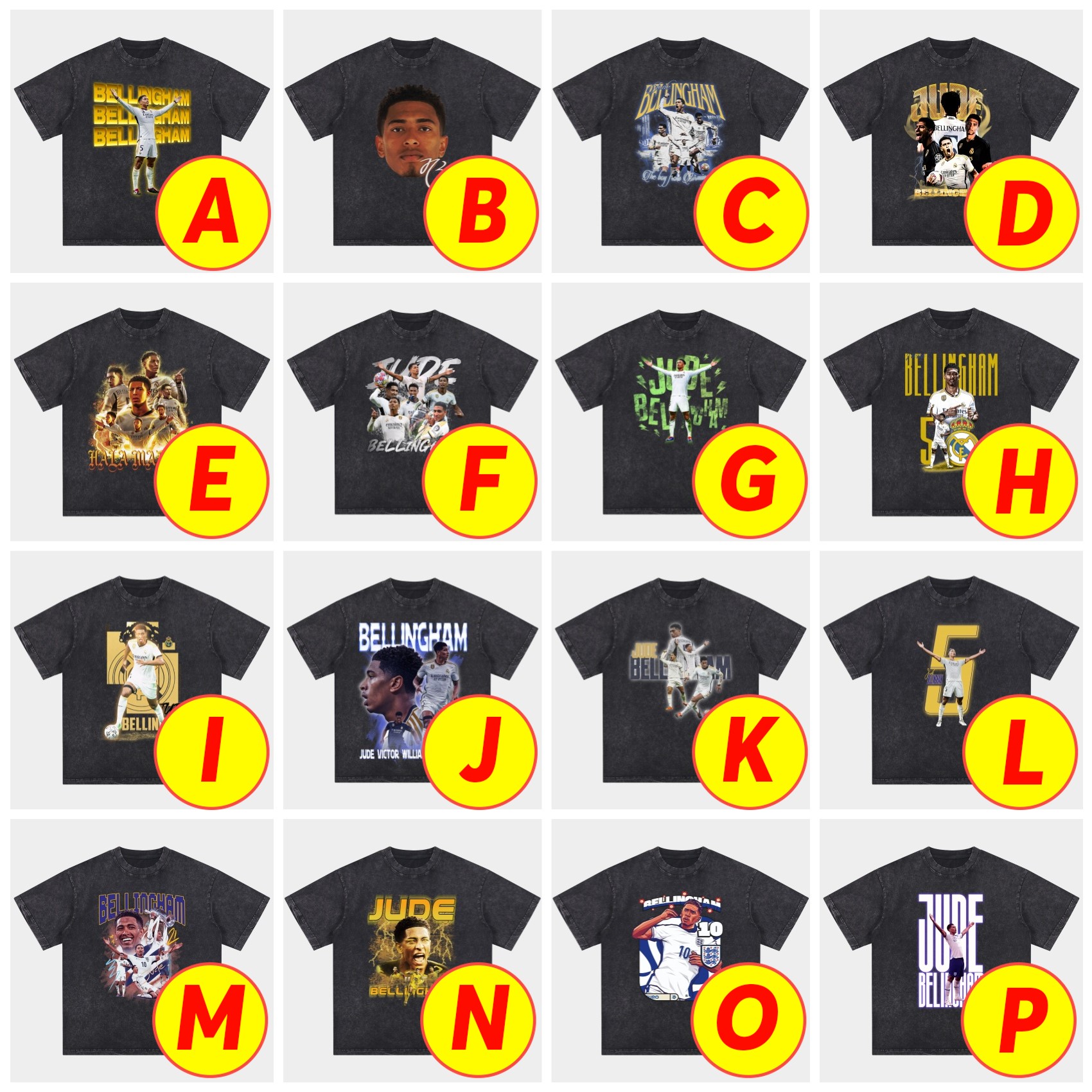 Bellingham Real Madrid England 24-25 25-26 Oversized Washed T-Shirt - SOCCERDEALSHOP