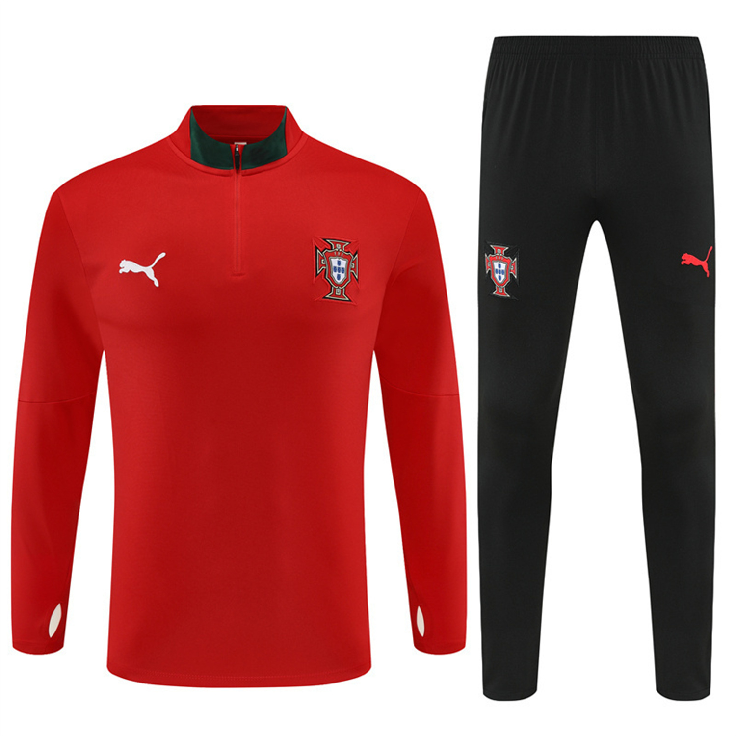 Portugal 25-26 Long Sleeve Training Set - Red Top & Black Pants - SOCCERDEALSHOP