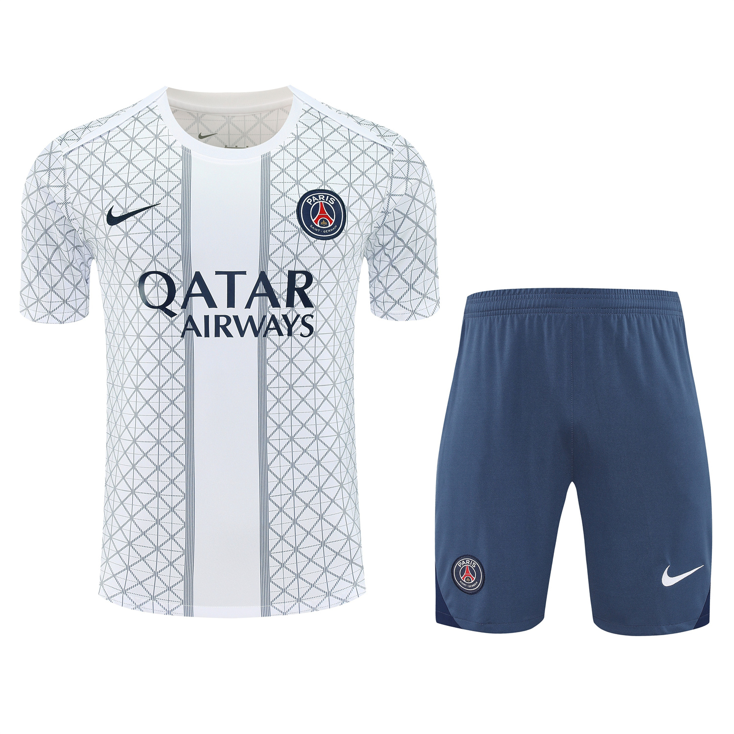 Paris Saint-Germain PSG 25-26 Short-Sleeve Training Set - White Top & Deep Blue Shorts - SOCCERDEALSHOP