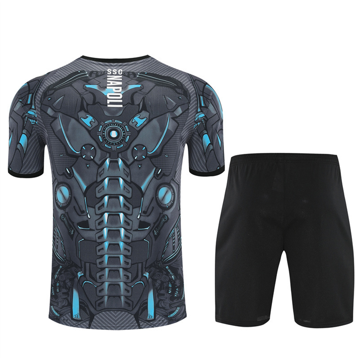 Napoli 25-26 Short-Sleeve Training Set - Gray Mecha Top & Black Shorts - SOCCERDEALSHOP