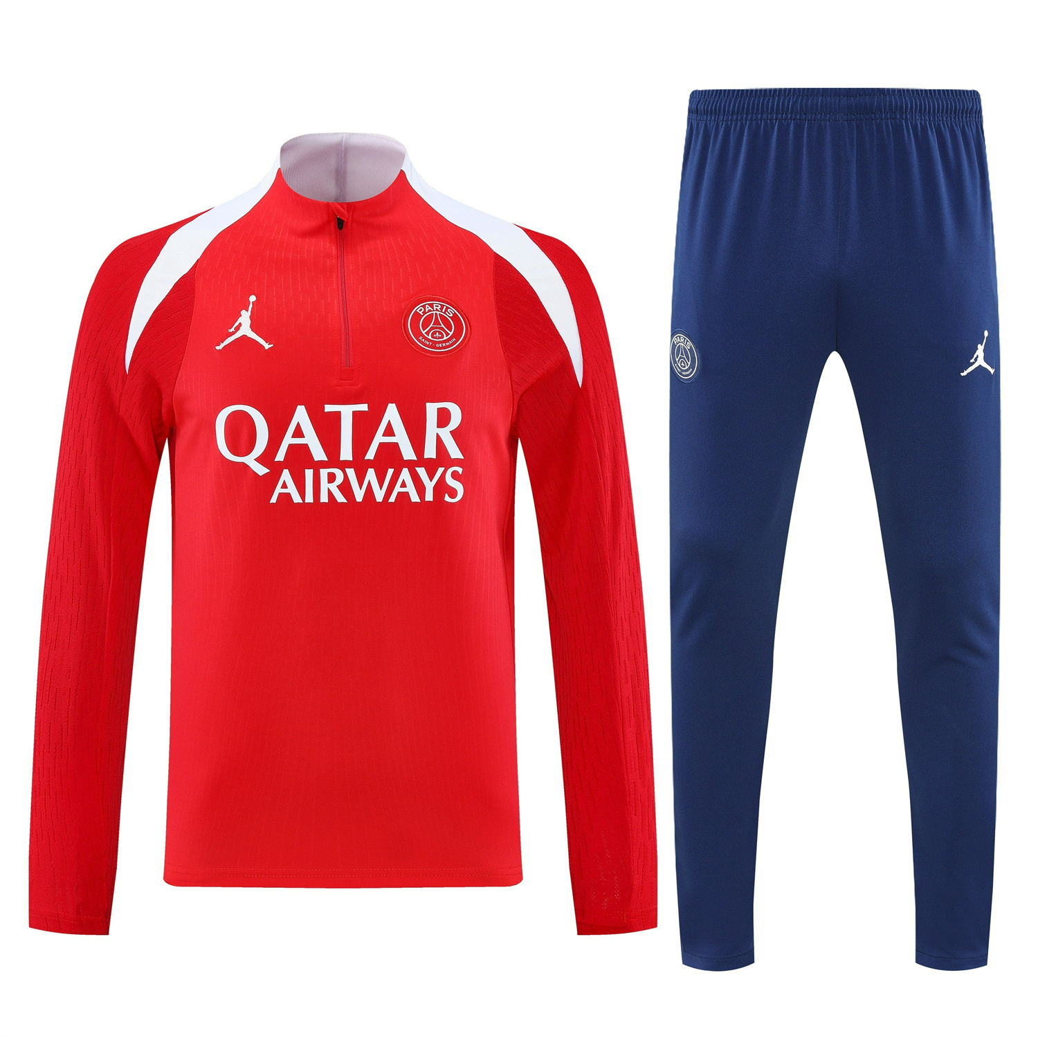 Paris Saint-Germain PSG 25-26 Long Sleeve Training Set - Red Top and Deep Blue Pants - SOCCERDEALSHOP