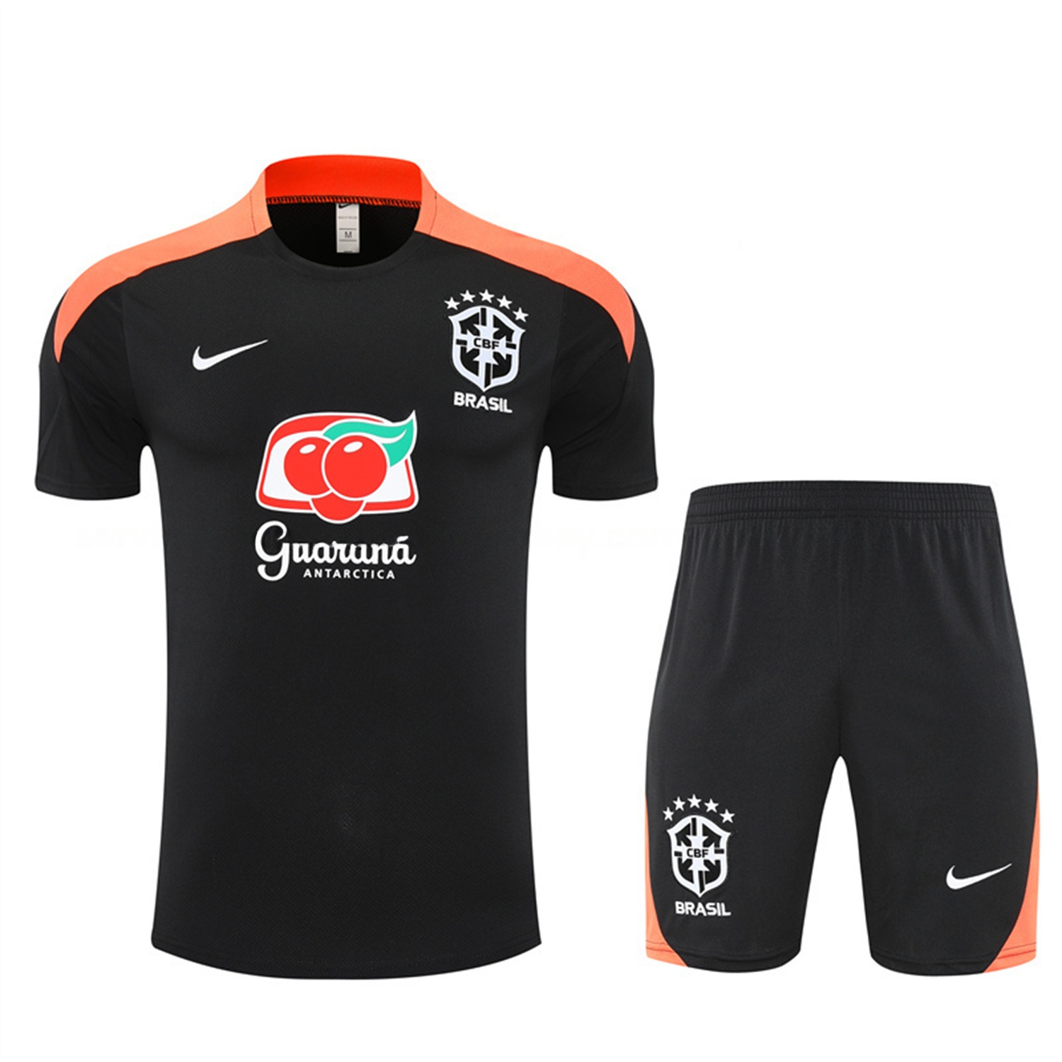 Brazil 25-26 Kids Short-Sleeve Training Set - Black Top & Black Shorts - SOCCERDEALSHOP