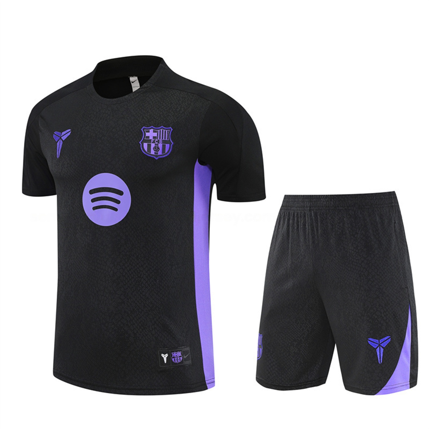 Barcelona 25-26 X KB Short-Sleeve Training Set - Black Blue Top & Black Shorts - SOCCERDEALSHOP