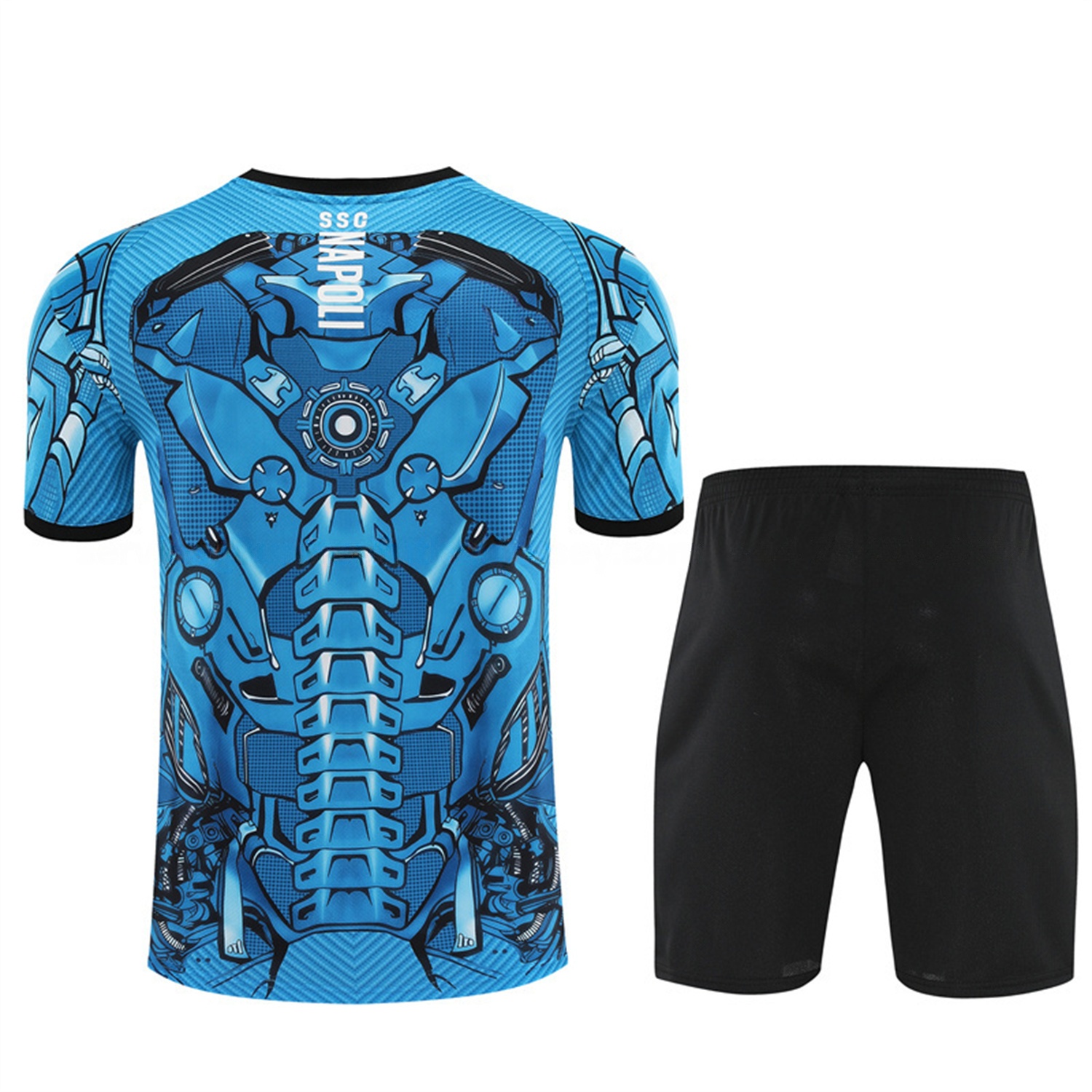 Napoli 25-26 Kids Short-Sleeve Training Set - Blue Mecha Top & Black Shorts - SOCCERDEALSHOP