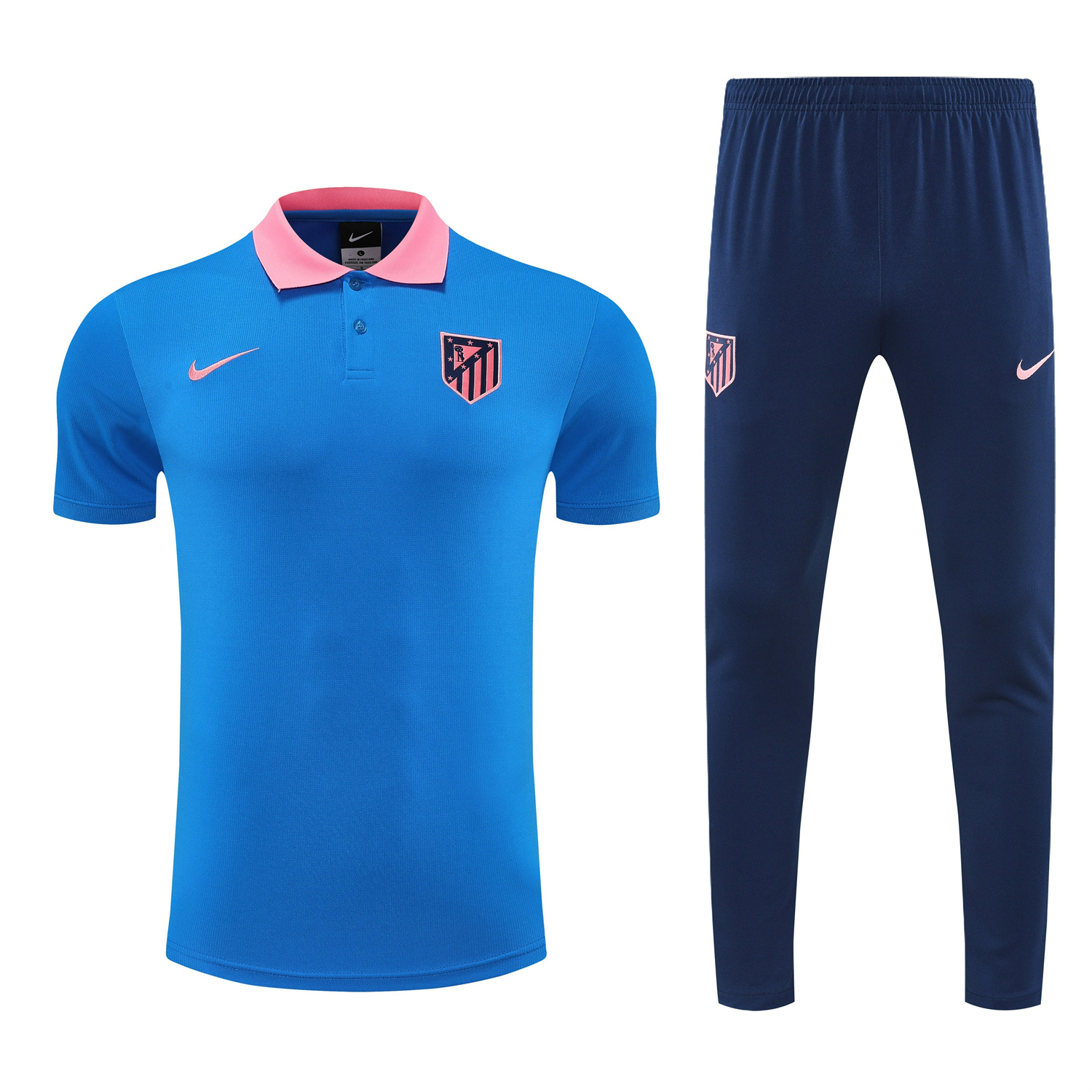 Atletico Madrid 25-26 POLO Short-Sleeve Training Set - Blue Top & Deep Blue Pants - SOCCERDEALSHOP
