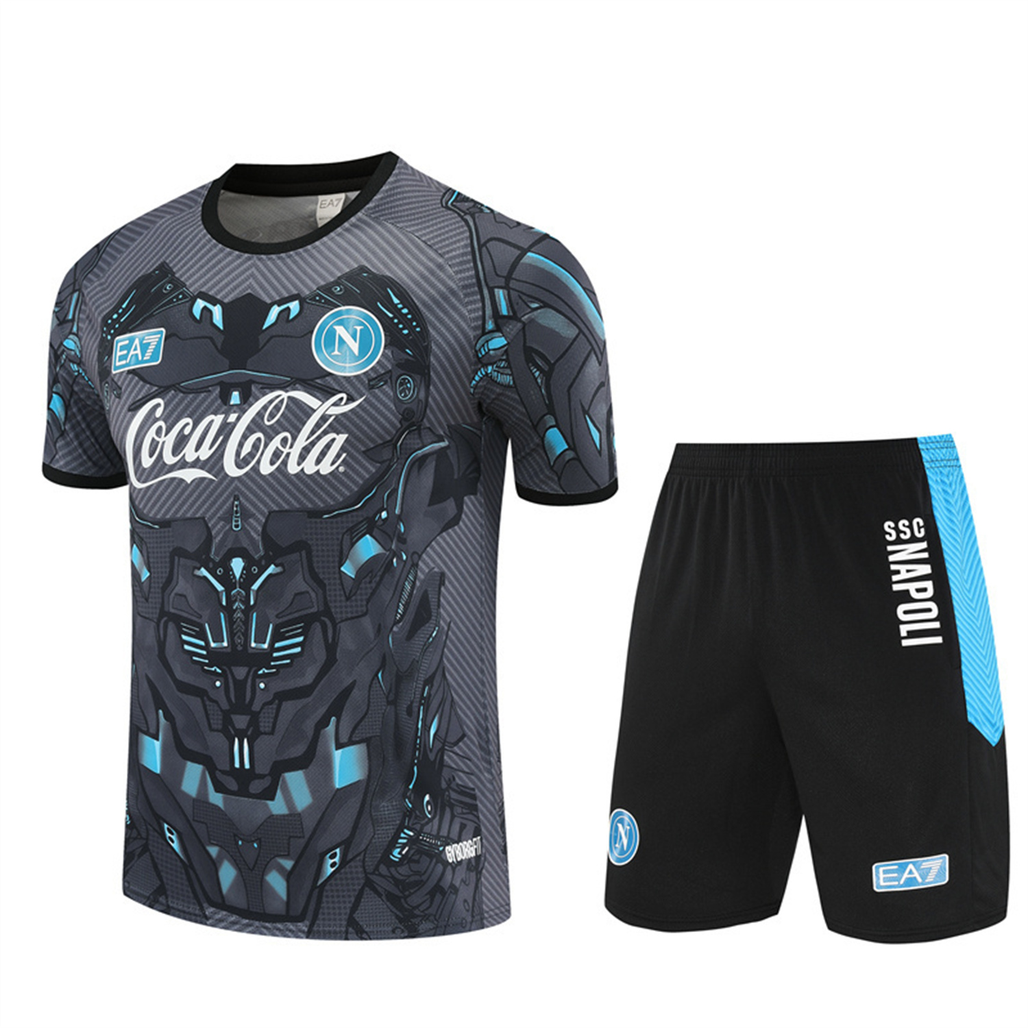 Napoli 25-26 Short-Sleeve Training Set - Gray Mecha Top & Black Shorts - SOCCERDEALSHOP