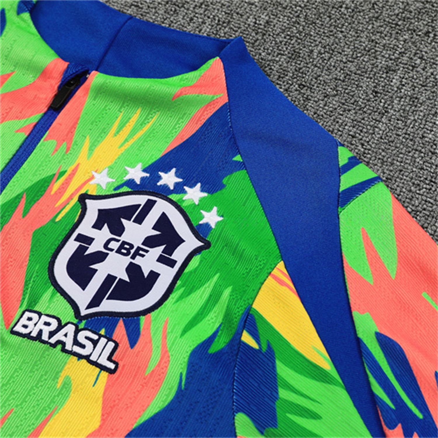 Brazil 25-26 Kids Long Sleeve Training Set - Colorful Camouflage Top & Royal Blue Pants - SOCCERDEALSHOP