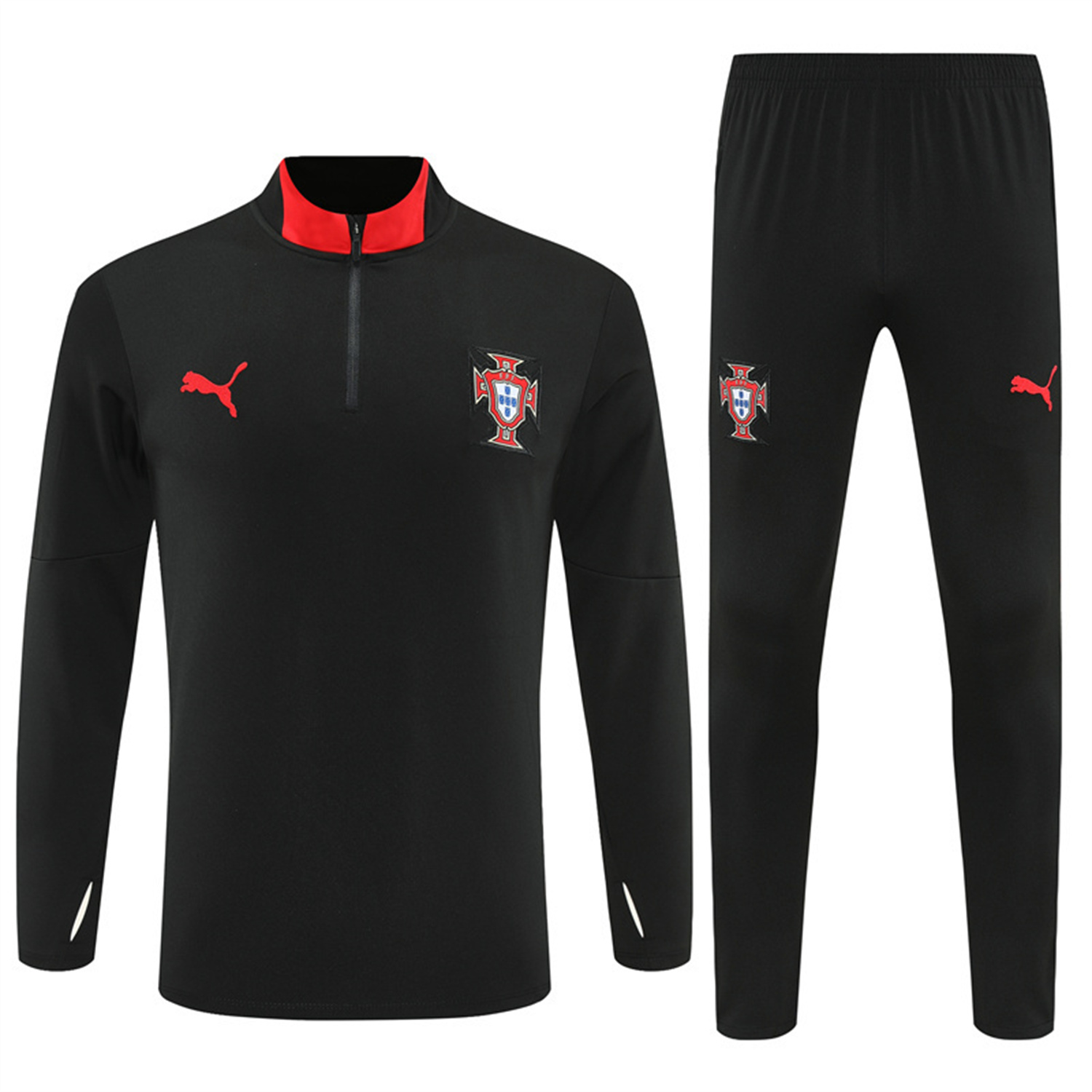 Portugal 25-26 Long Sleeve Training Set - Black Top & Black Pants - SOCCERDEALSHOP