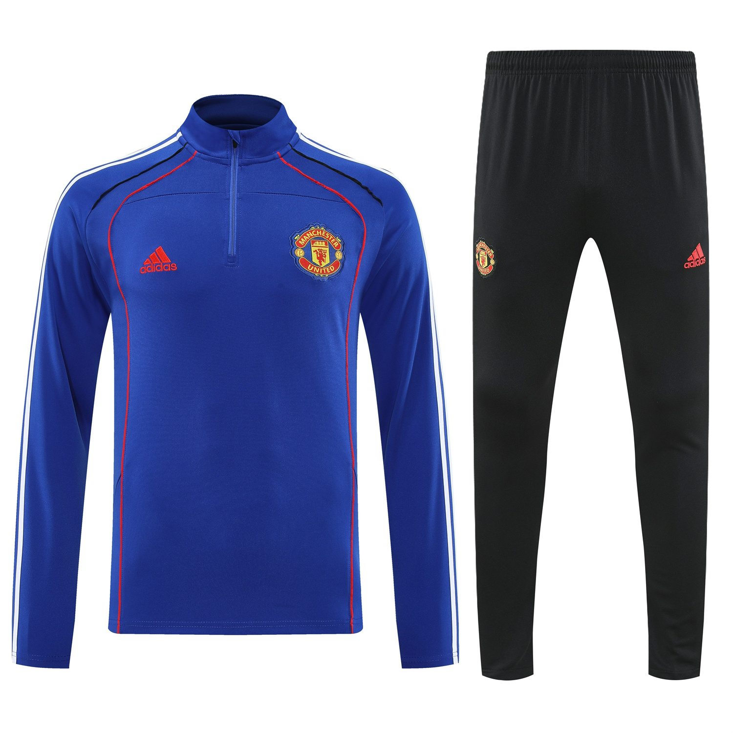 Manchester United 25-26 Long Sleeve Training Set - Blue Top and Black Pants - SOCCERDEALSHOP