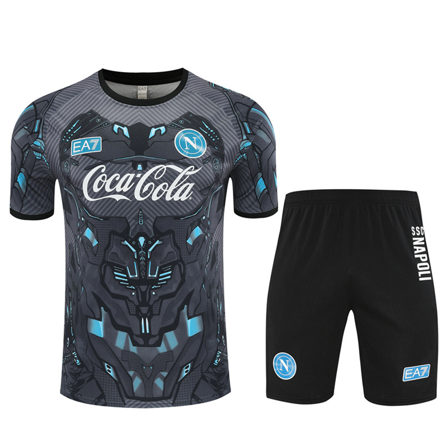 Napoli 25-26 Kids Short-Sleeve Training Set - Gray Mecha Top & Black Shorts - SOCCERDEALSHOP