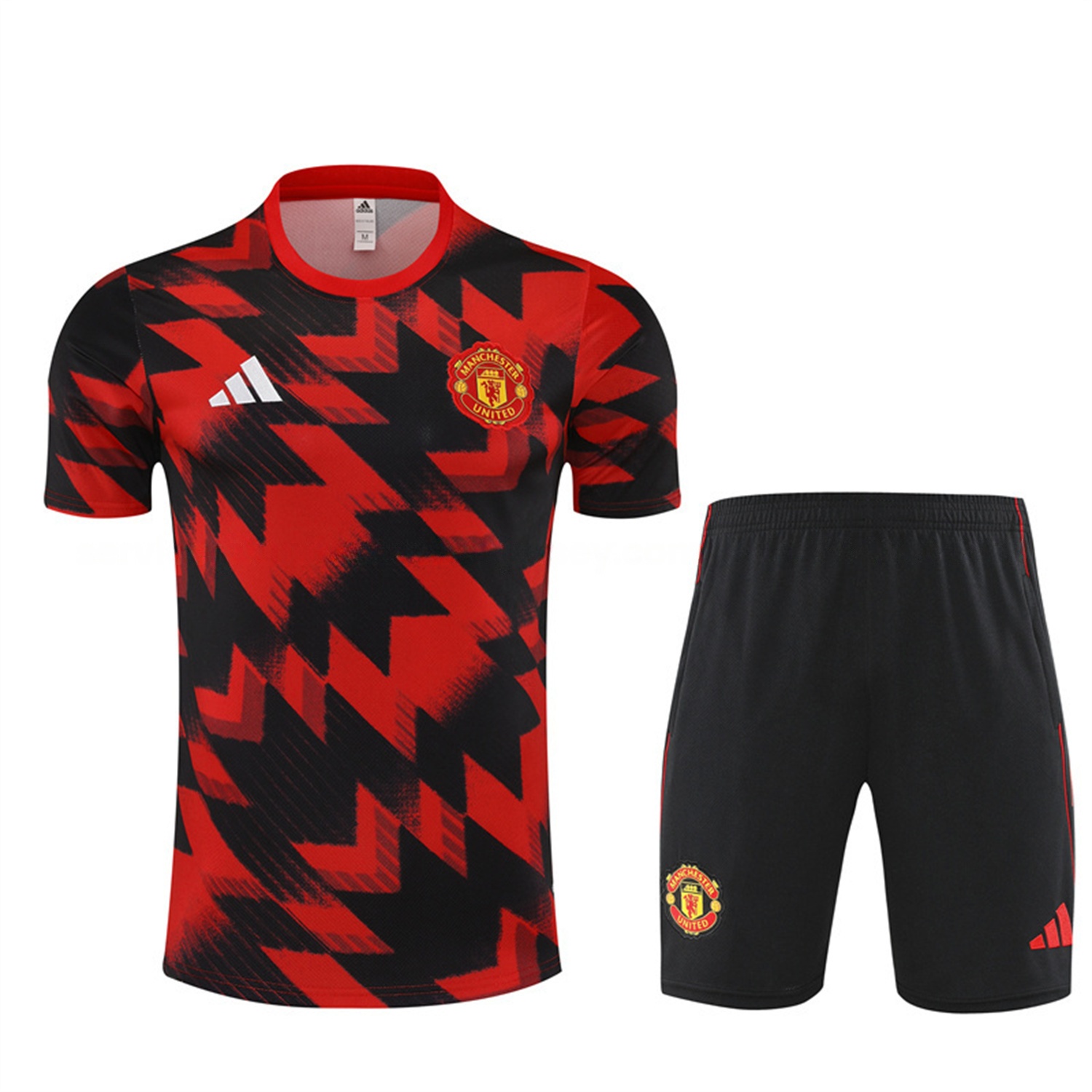 Manchester United 25-26 Short-Sleeve Training Set - Red Camouflage Top & Black Shorts - SOCCERDEALSHOP
