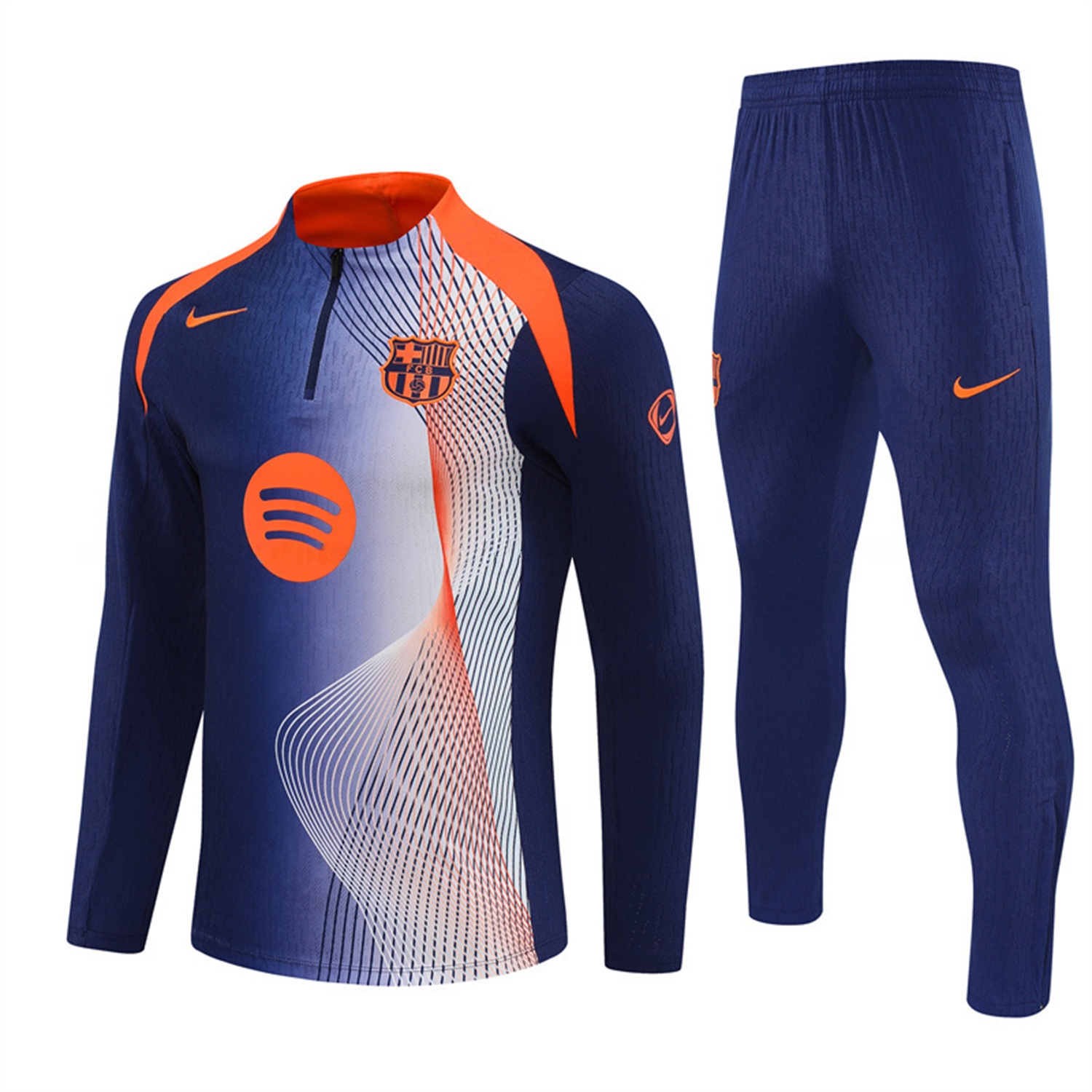 Barcelona 25-26 Long Sleeve Training Set - Red Blue Line Top & Blue Pants - SOCCERDEALSHOP