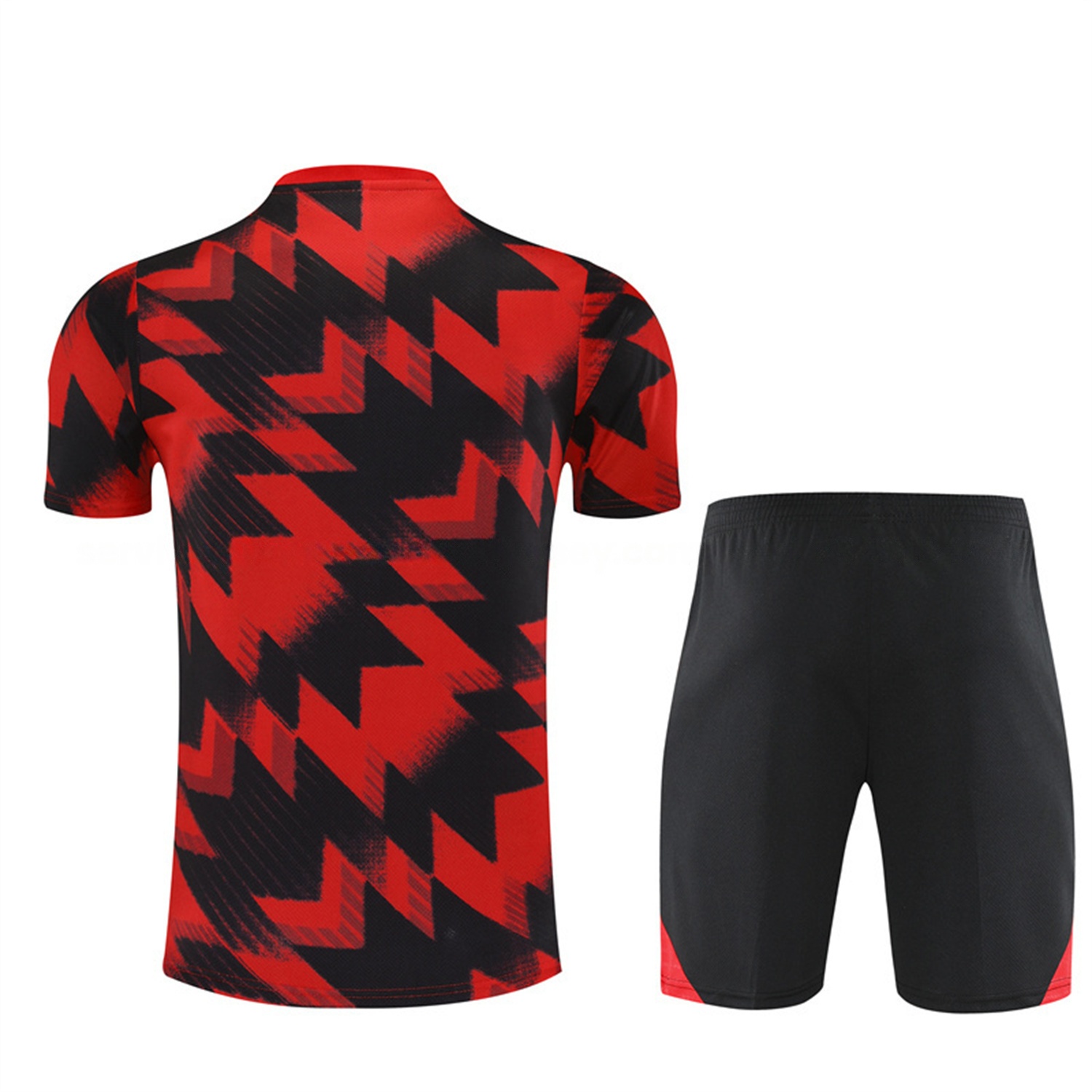 Manchester United 25-26 Kids Short-Sleeve Training Set - Red Camouflage Top & Black Shorts - SOCCERDEALSHOP
