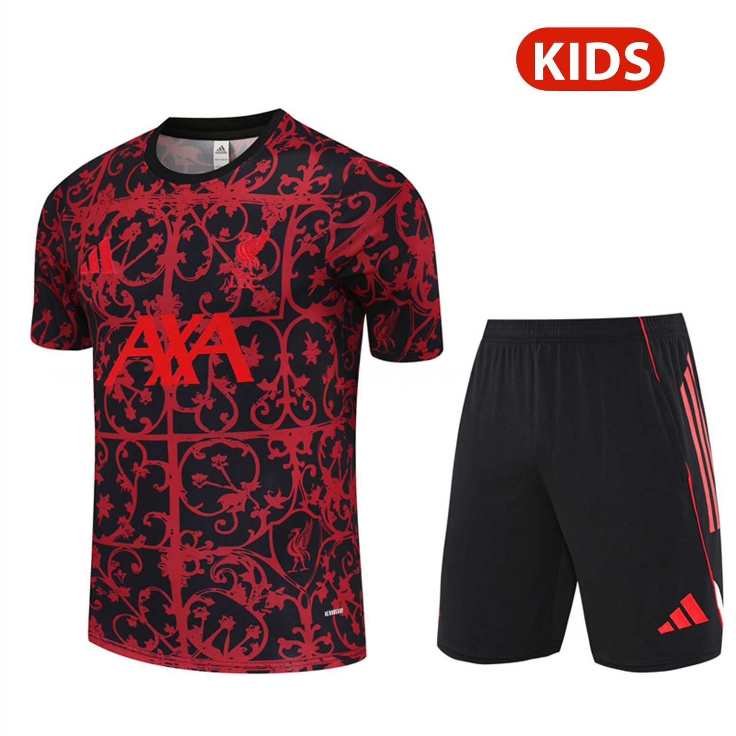 Liver.pool 25-26 Kids Short-Sleeve Training Set - Red Camouflage Top & Black Shorts - SOCCERDEALSHOP