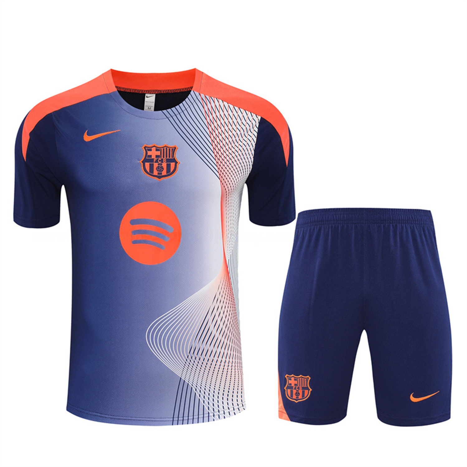 Barcelona 25-26 Short-Sleeve Training Set - Red Blue Line Top & Blue Shorts - SOCCERDEALSHOP