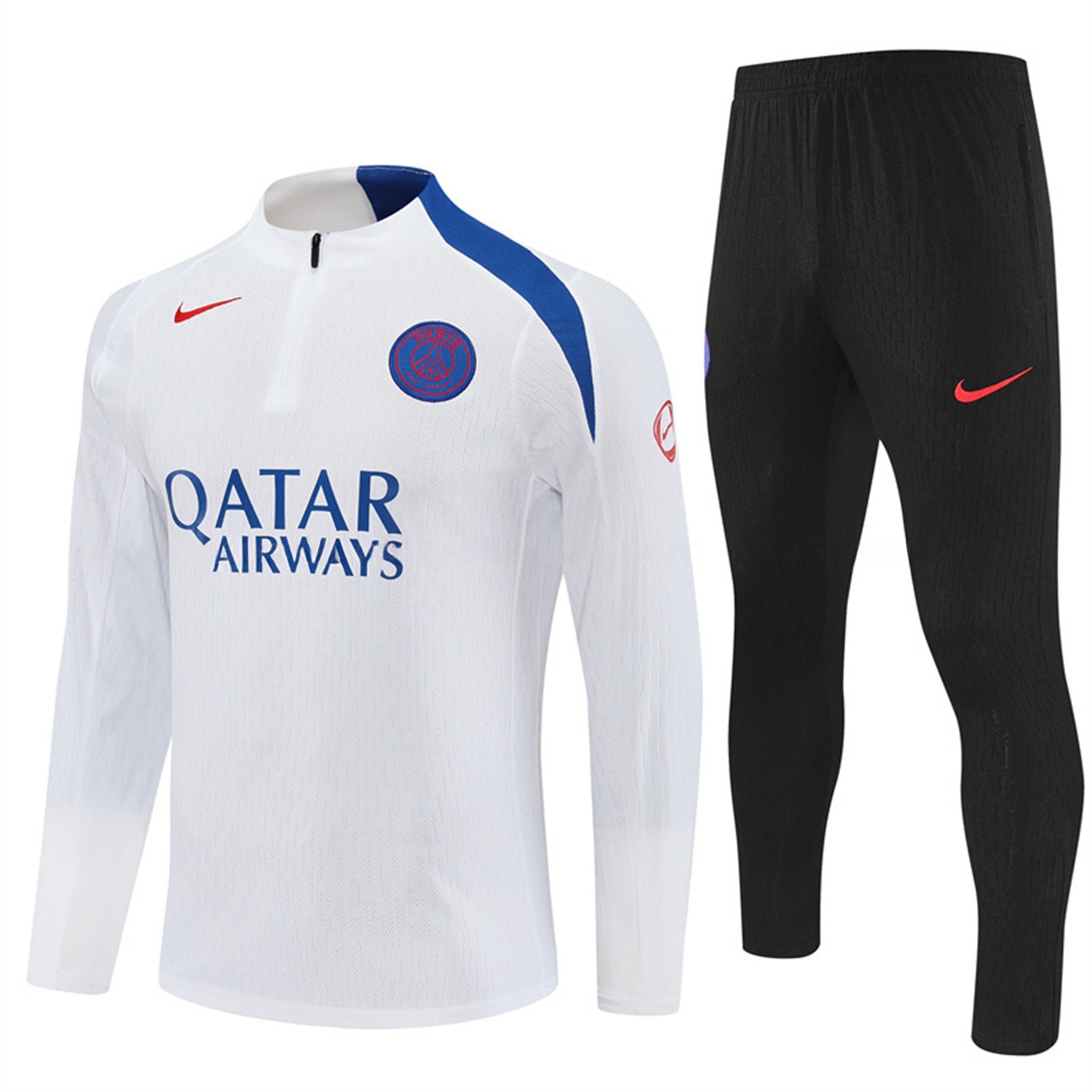 Paris Saint-Germain PSG 25-26 Long Sleeve Training Set - Player Version - White Top and Black Pants - SOCCERDEALSHOP