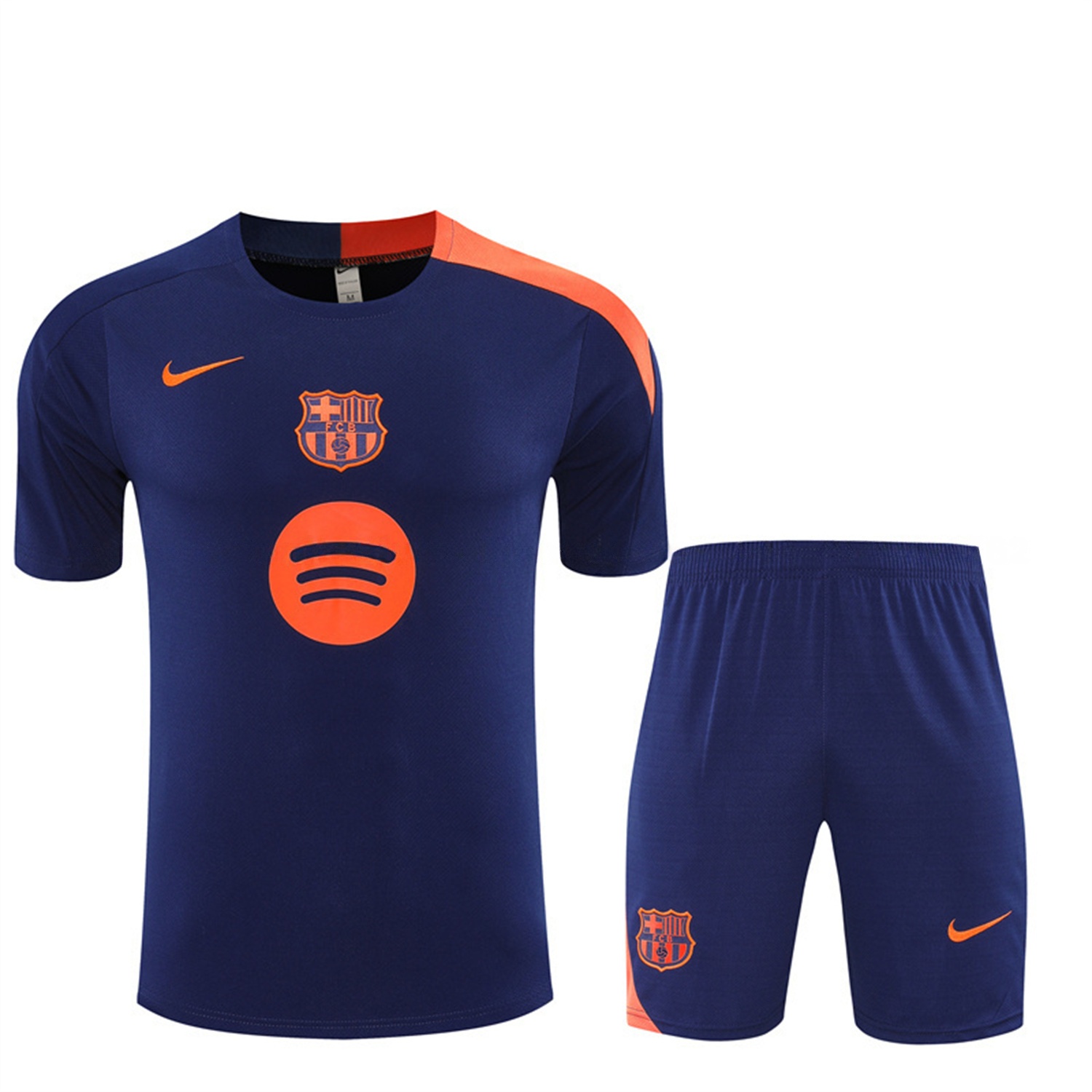 Barcelona 25-26 Kids Short-Sleeve Training Set - Royal Blue Top Orange Sponsor & Royal Blue Shorts - SOCCERDEALSHOP