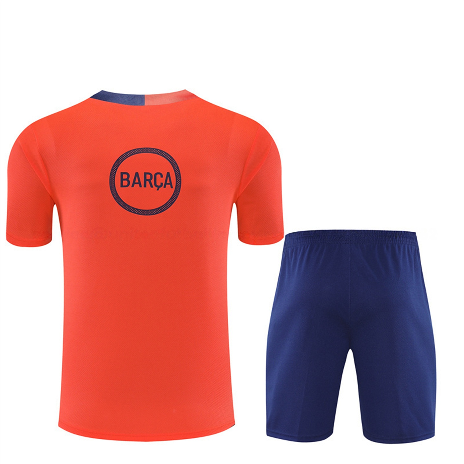 Barcelona 25-26 Kids Short-Sleeve Training Set - Orange Top Royal Blue Sponsor & Royal Blue Shorts - SOCCERDEALSHOP