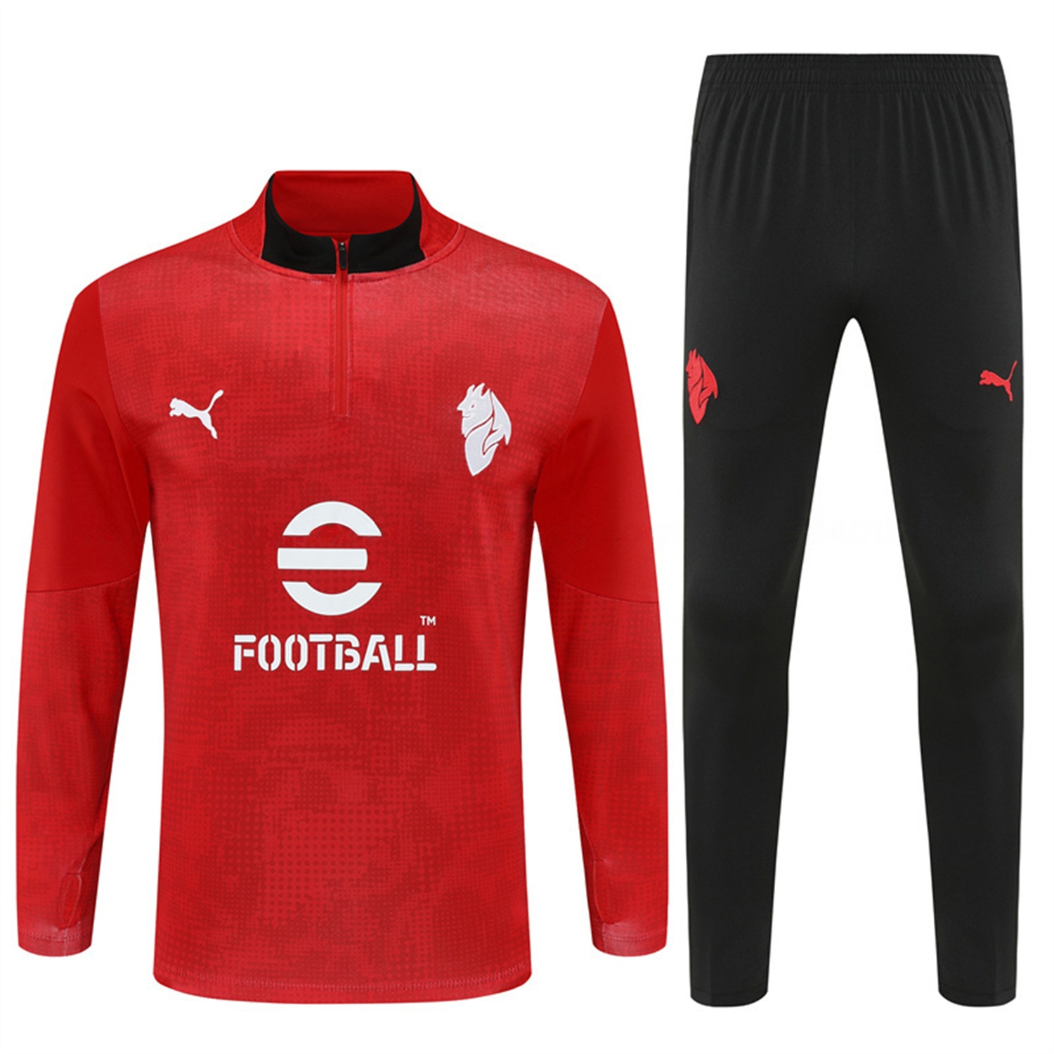 AC Milan 25-26 Kids Long Sleeve Training Set - Red Top & Black Pants - SOCCERDEALSHOP