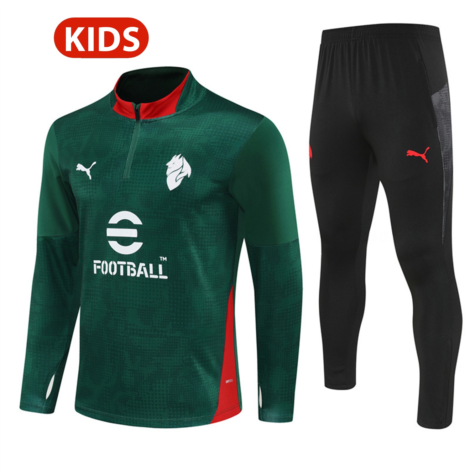 AC Milan 25-26 Kids Long Sleeve Training Set - Army Green Top & Black Pants - SOCCERDEALSHOP