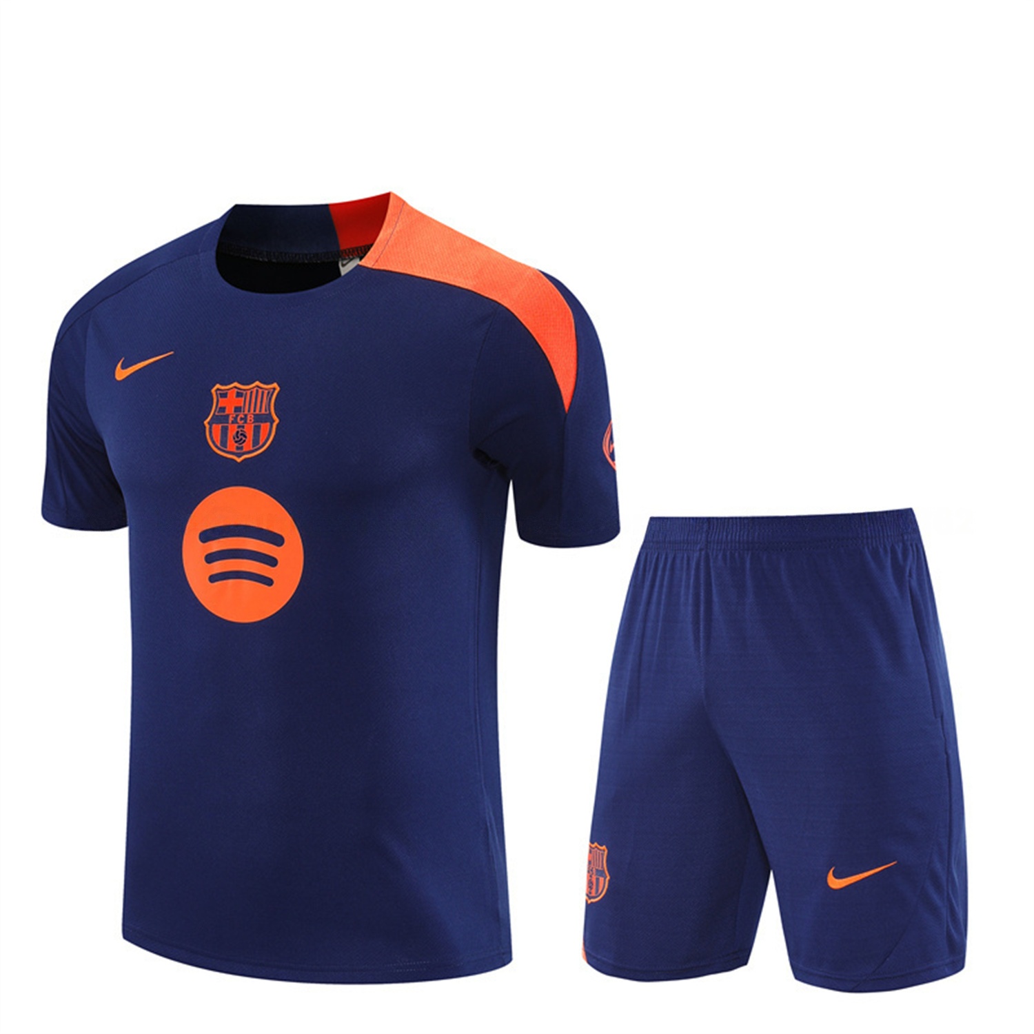 Barcelona 25-26 Short-Sleeve Training Set - Royal Blue Top Orange Sponsor & Royal Blue Shorts - SOCCERDEALSHOP
