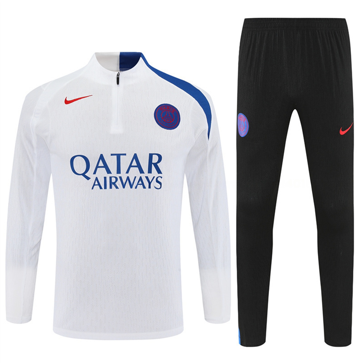 Paris Saint-Germain PSG 25-26 Long Sleeve Training Set - Player Version - White Top and Black Pants - SOCCERDEALSHOP