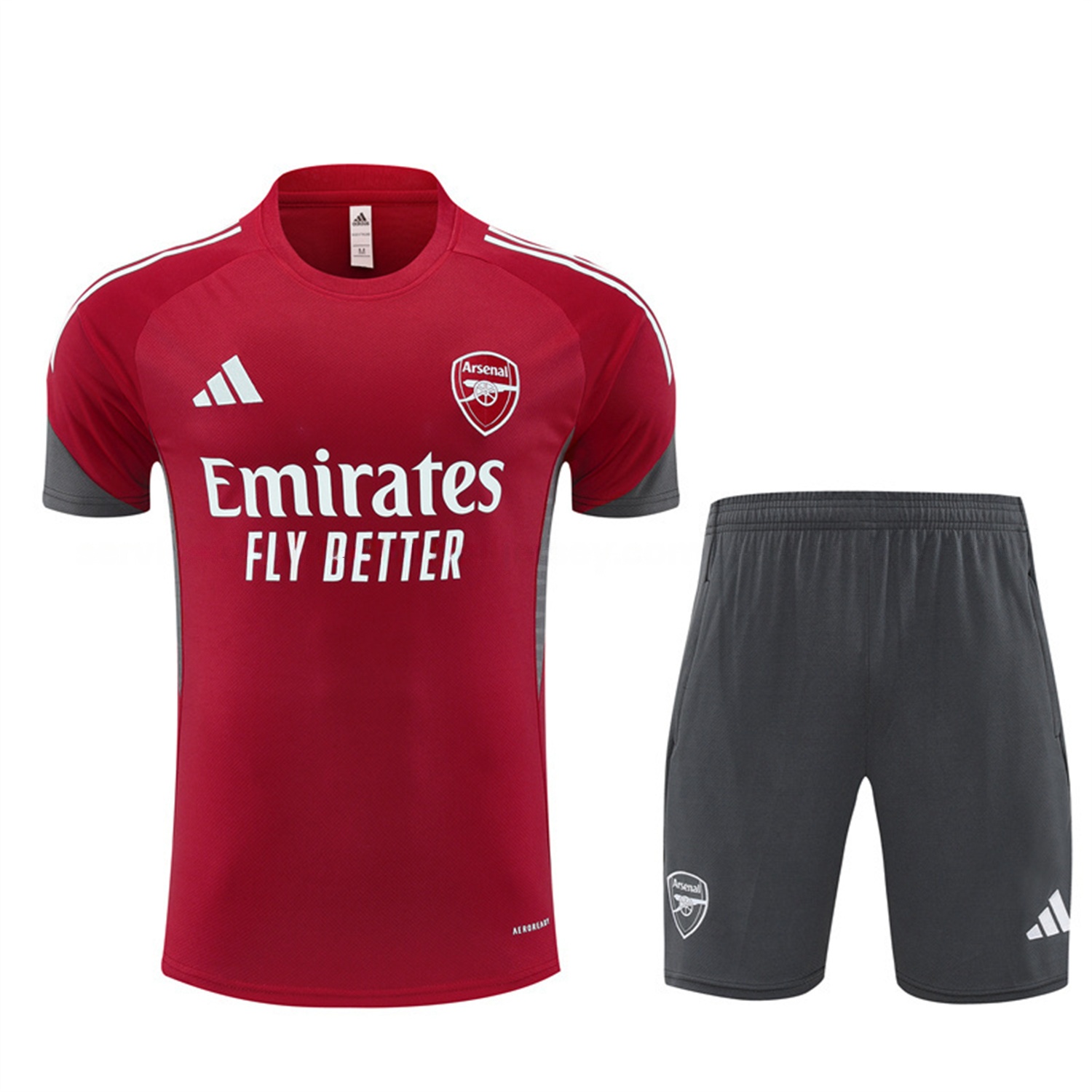 Arsenal 25-26 Kids Short-Sleeve Training Set - Red Top & Green Shorts - SOCCERDEALSHOP