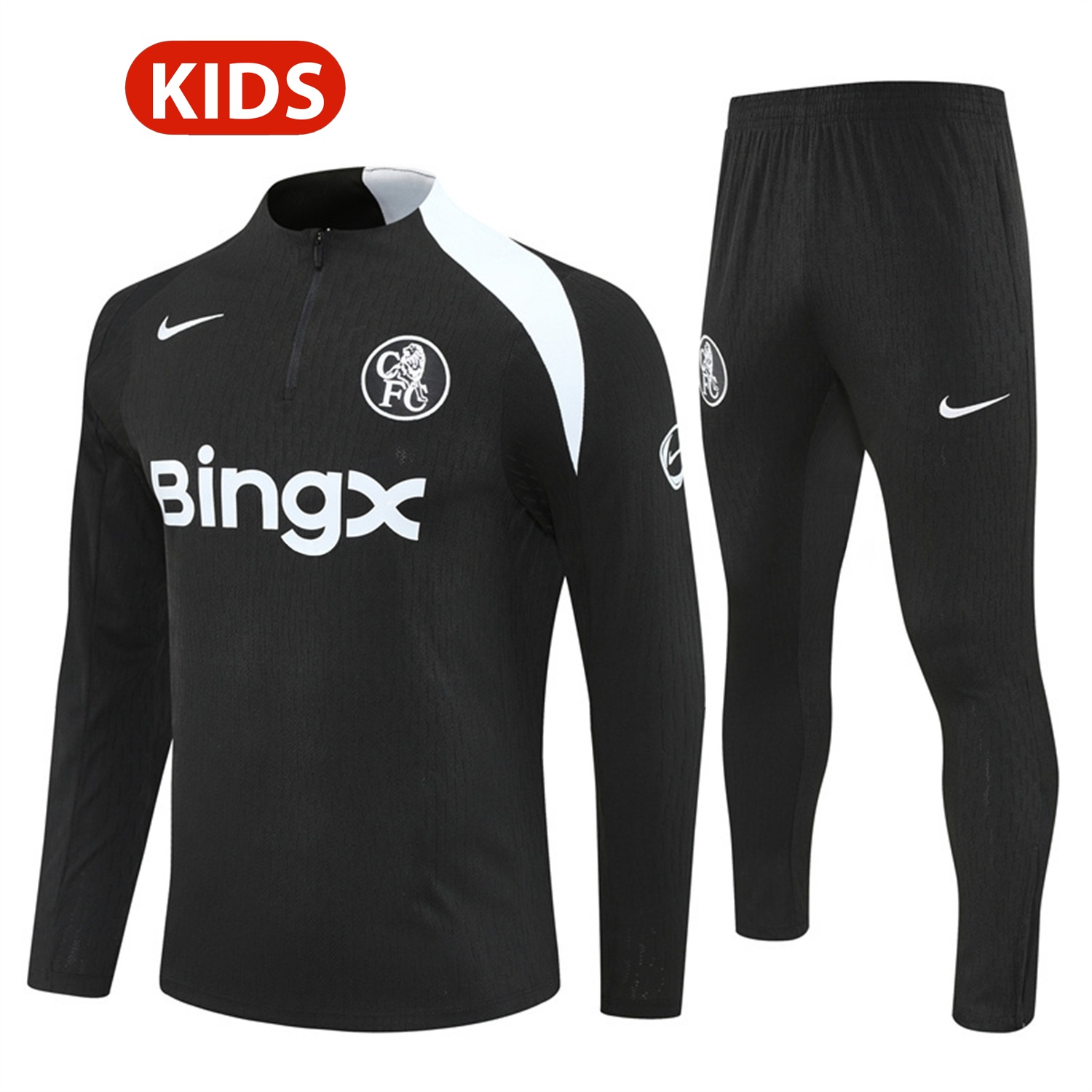 C.H.E.L.S.E.A 25-26 Kids Long Sleeve Training Set - Player Version - Black Top and Black Pants - SOCCERDEALSHOP