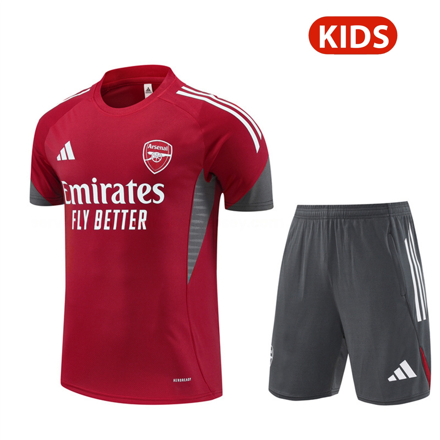 Arsenal 25-26 Kids Short-Sleeve Training Set - Red Top & Green Shorts - SOCCERDEALSHOP