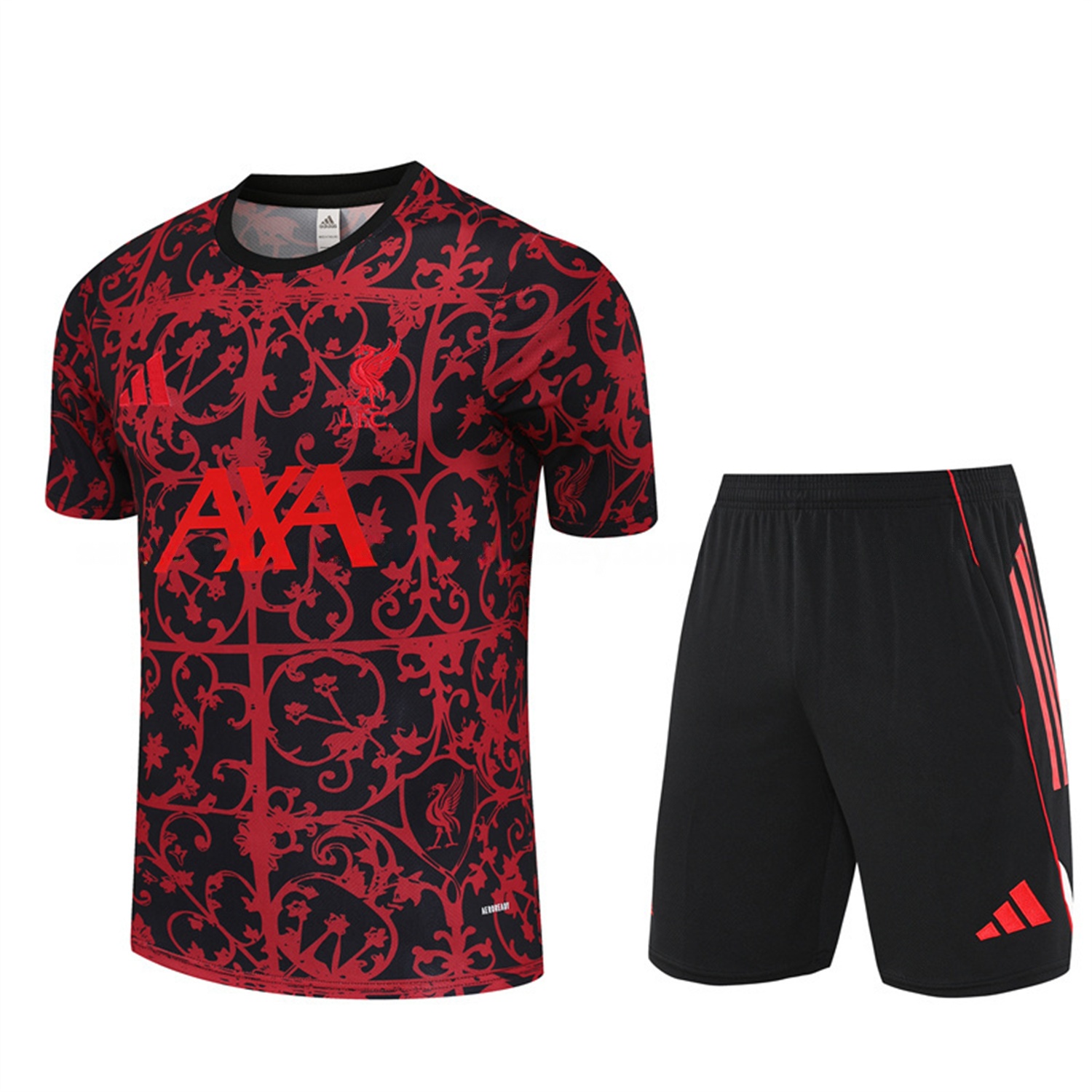 Liver.pool 25-26 Short-Sleeve Training Set - Red Camouflage Top & Black Shorts - SOCCERDEALSHOP