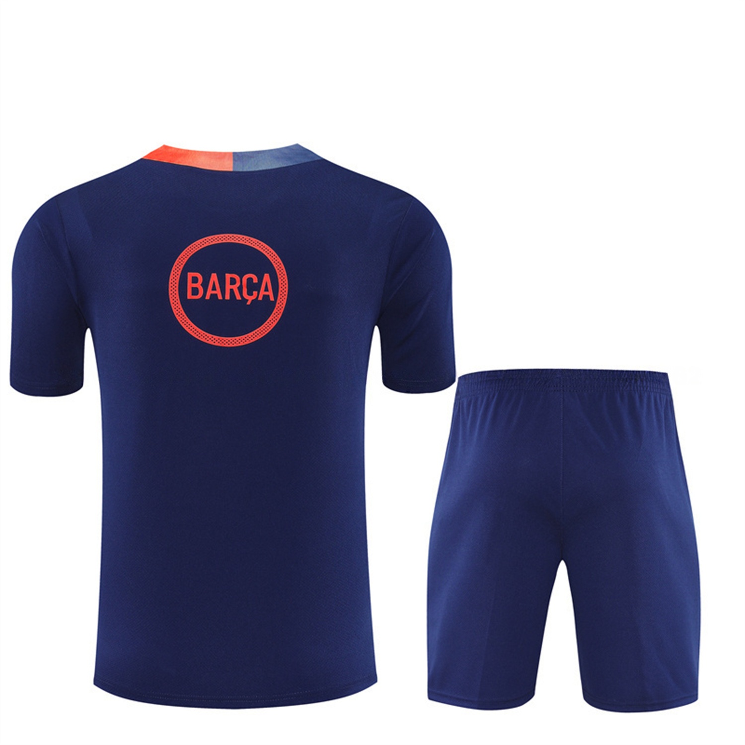 Barcelona 25-26 Kids Short-Sleeve Training Set - Royal Blue Top Orange Sponsor & Royal Blue Shorts - SOCCERDEALSHOP