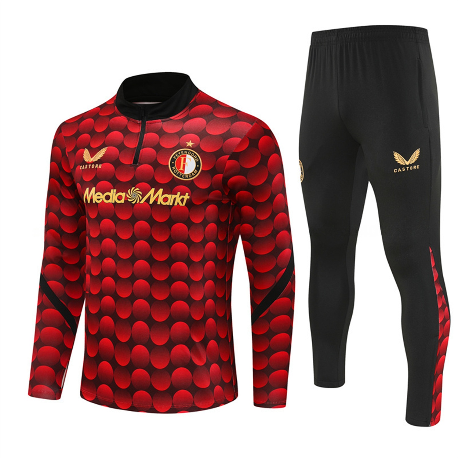 Feyenoord 25-26 Long Sleeve Training Set - Red Top & Black Pants - SOCCERDEALSHOP
