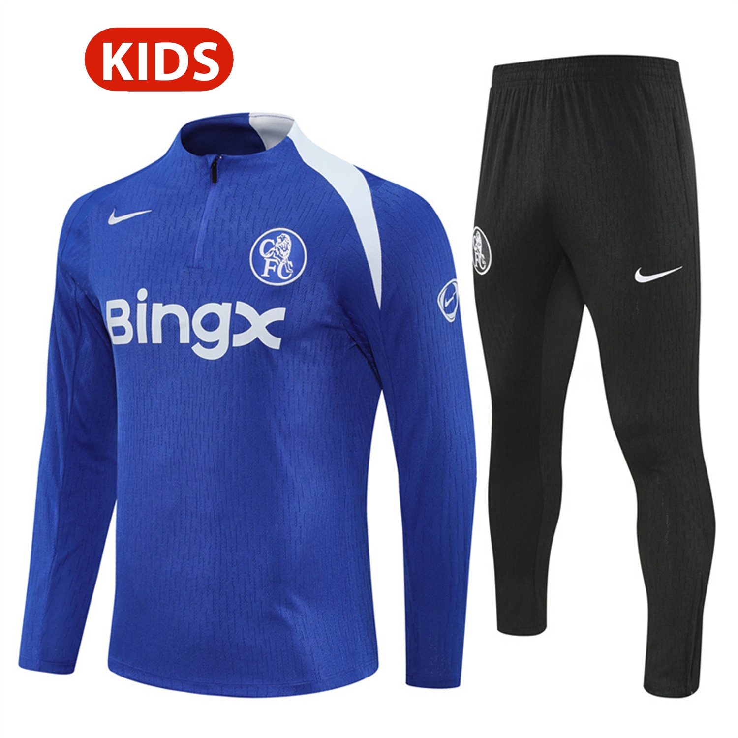 C.H.E.L.S.E.A 25-26 Kids Long Sleeve Training Set - Player Version - Blue Top and Black Pants - SOCCERDEALSHOP