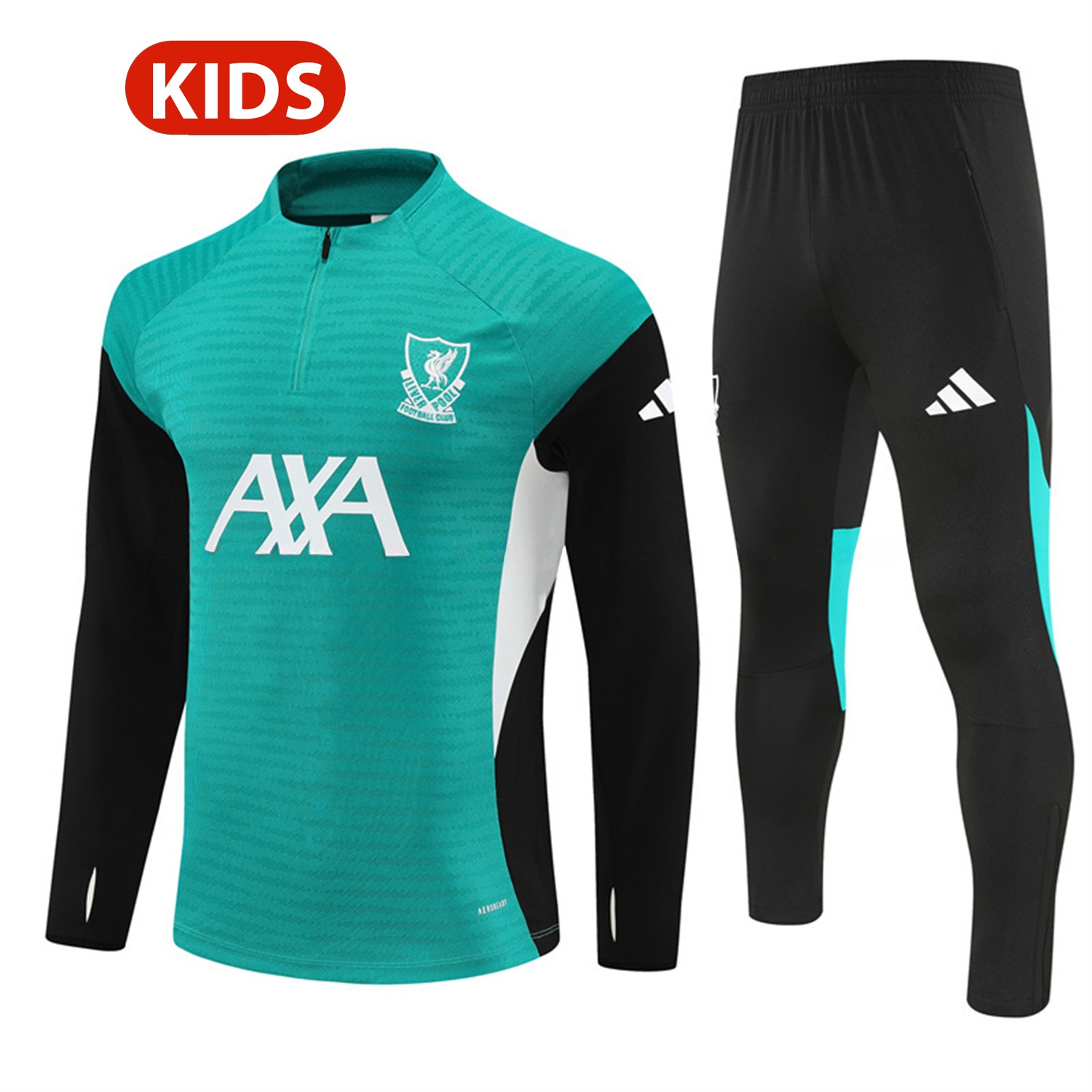 Liver.pool 25-26 Kids Long Sleeve Training Set - Player Version - Green Top and Black Pants - SOCCERDEALSHOP