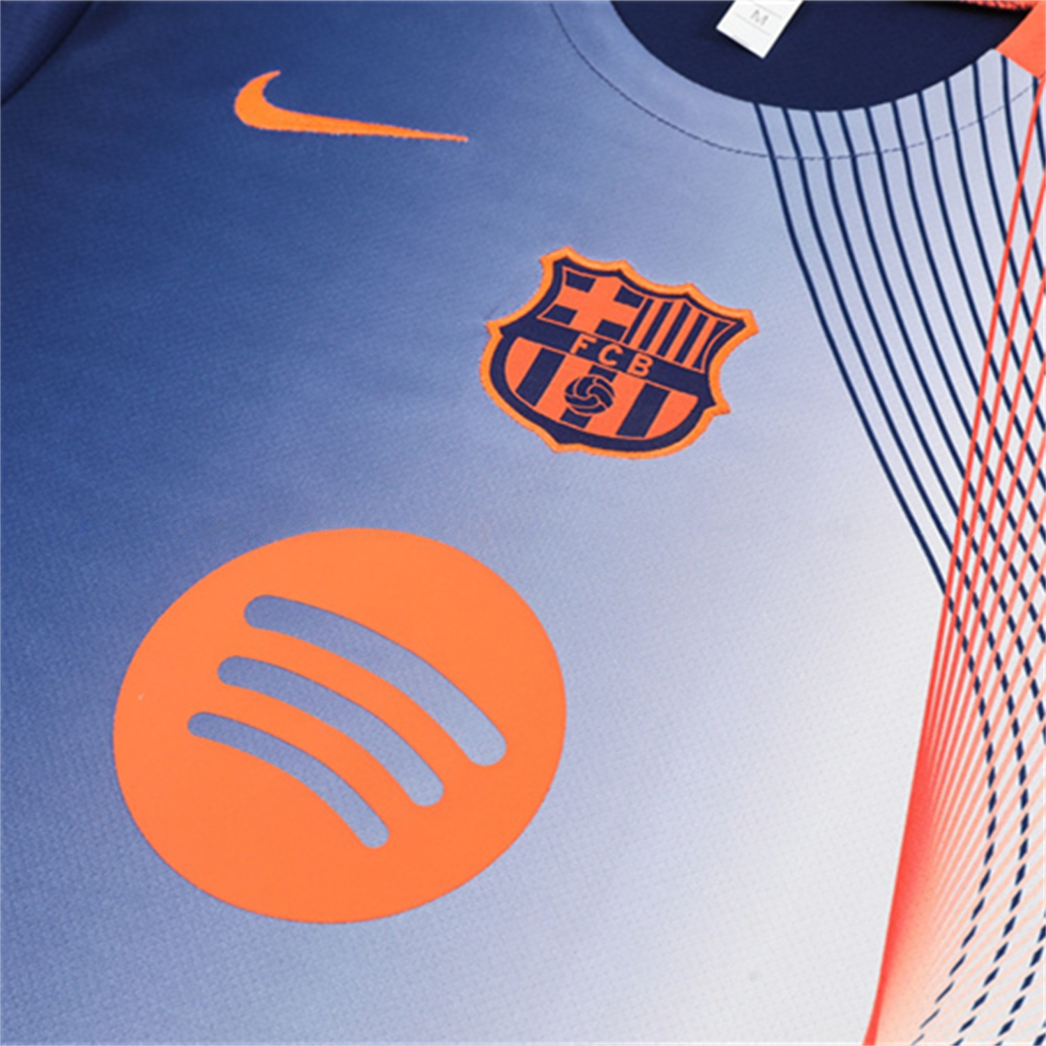 Barcelona 25-26 Kids Short-Sleeve Training Set - Red Blue Line Top & Blue Shorts - SOCCERDEALSHOP