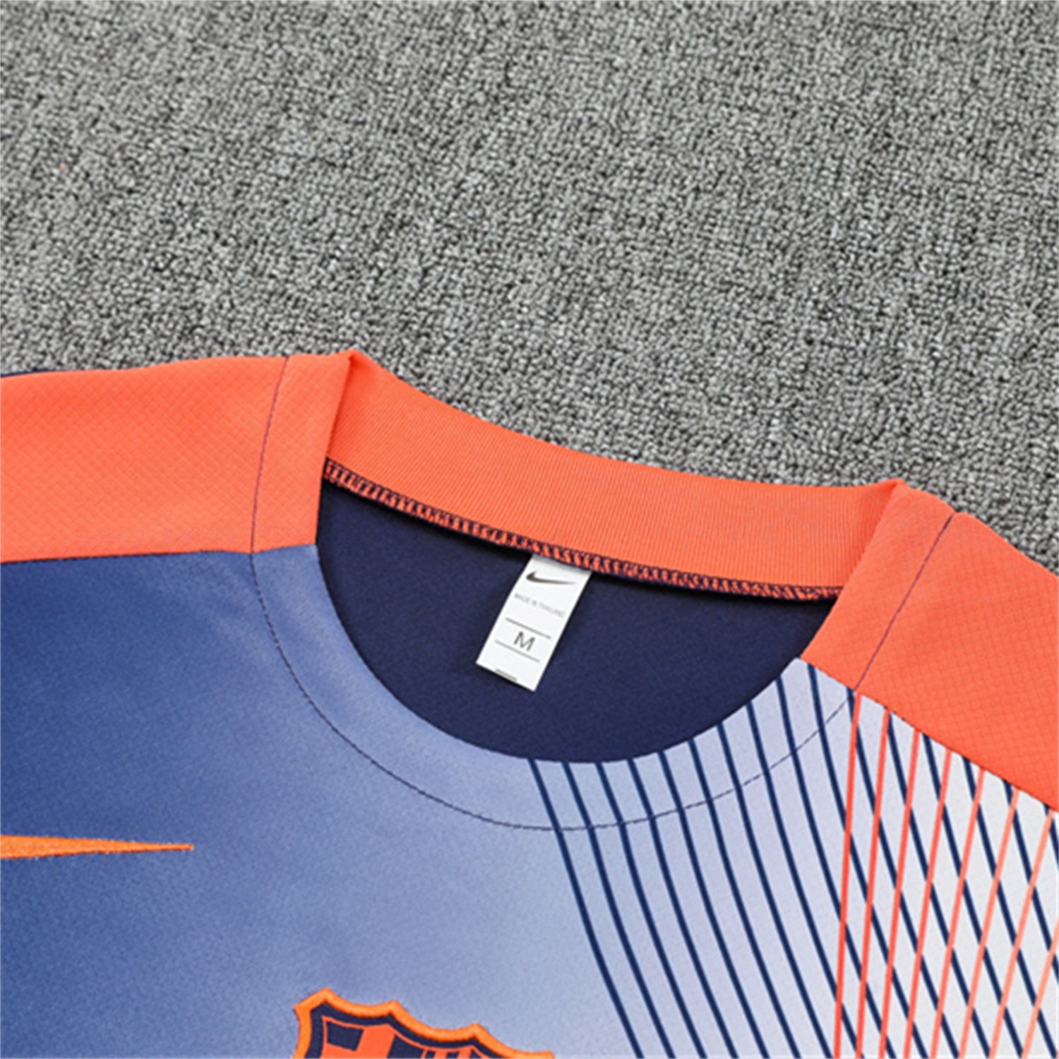 Barcelona 25-26 Kids Short-Sleeve Training Set - Red Blue Line Top & Blue Shorts - SOCCERDEALSHOP