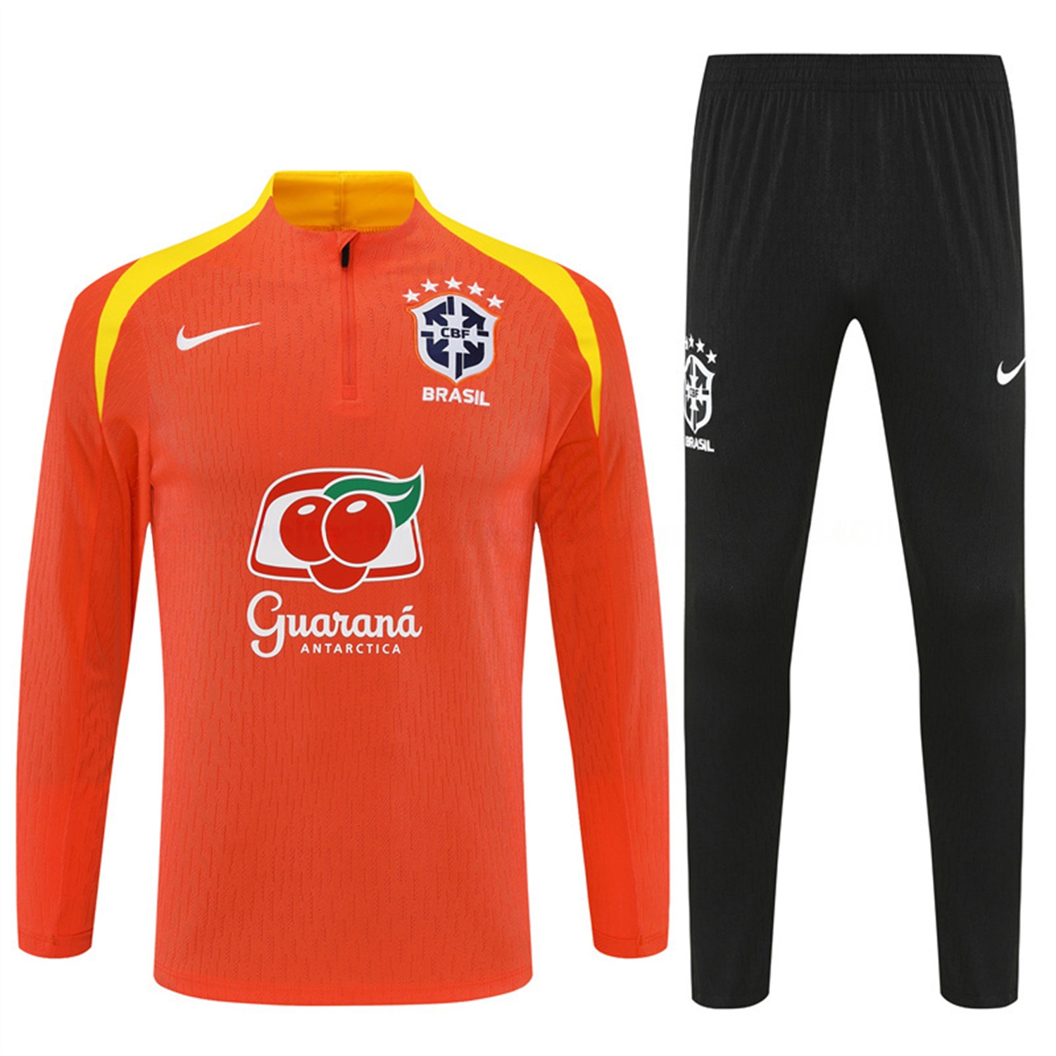 Brazil 25-26 Long Sleeve Training Set - Player Version - Orange Top and Black Pants - SOCCERDEALSHOP
