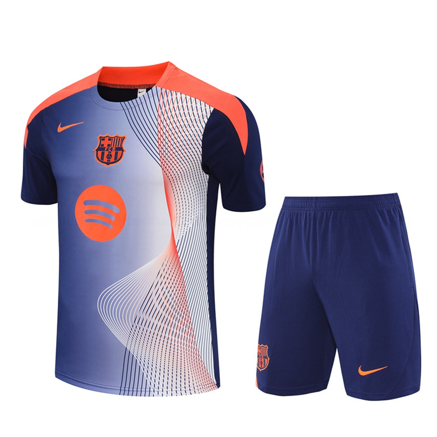 Barcelona 25-26 Short-Sleeve Training Set - Red Blue Line Top & Blue Shorts - SOCCERDEALSHOP