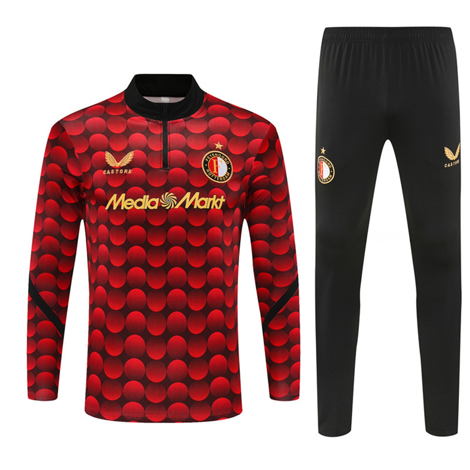 Feyenoord 25-26 Kids Long Sleeve Training Set - Red Top & Black Pants - SOCCERDEALSHOP