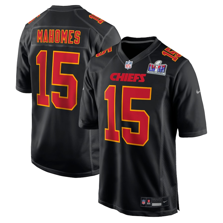 Mens Kansas City Chiefs Patrick Mahomes  Black Super Bowl LVIII Carbon Fashion Game Player Jersey